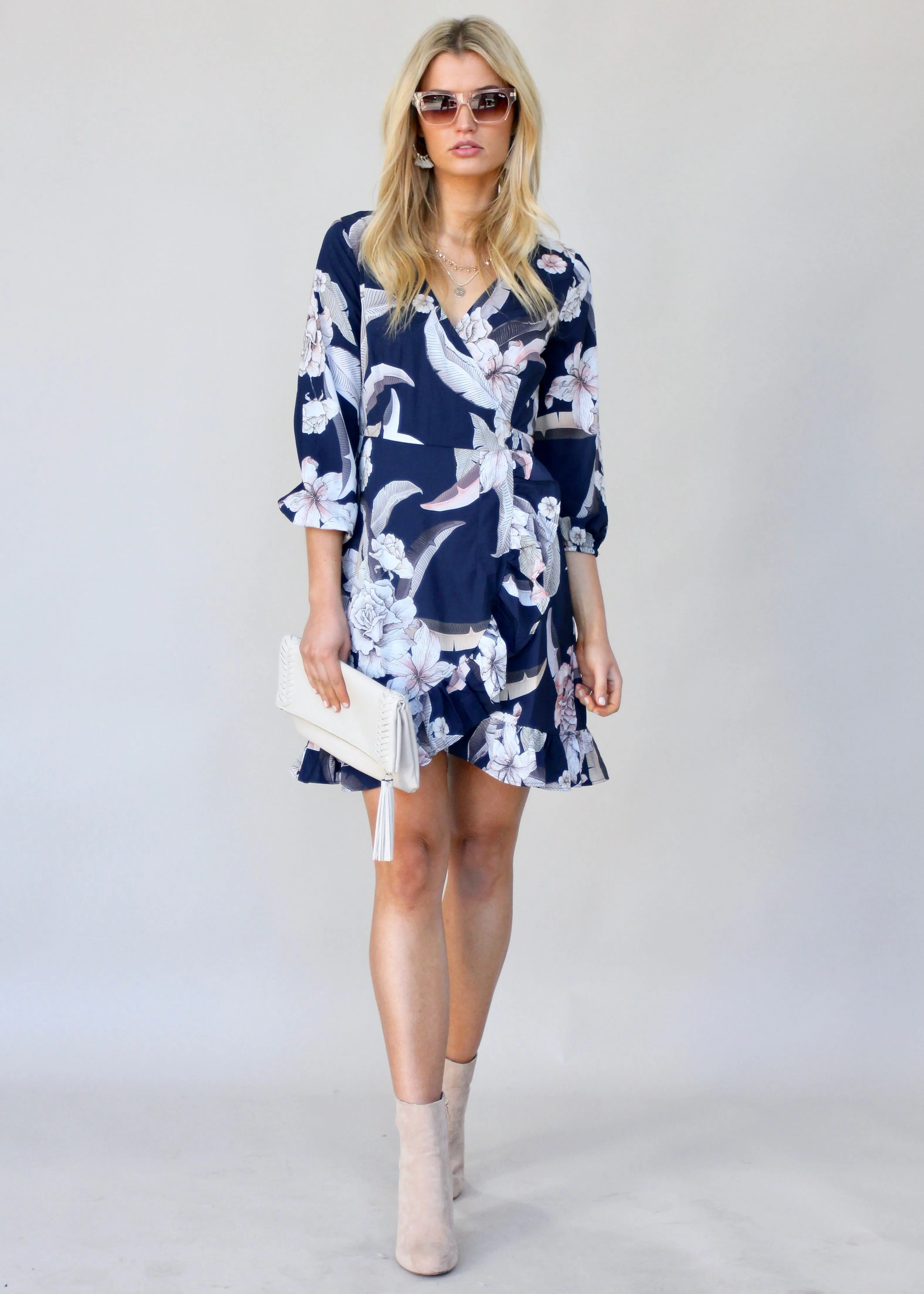 All Your Light Wrap Dress - Navy Floral