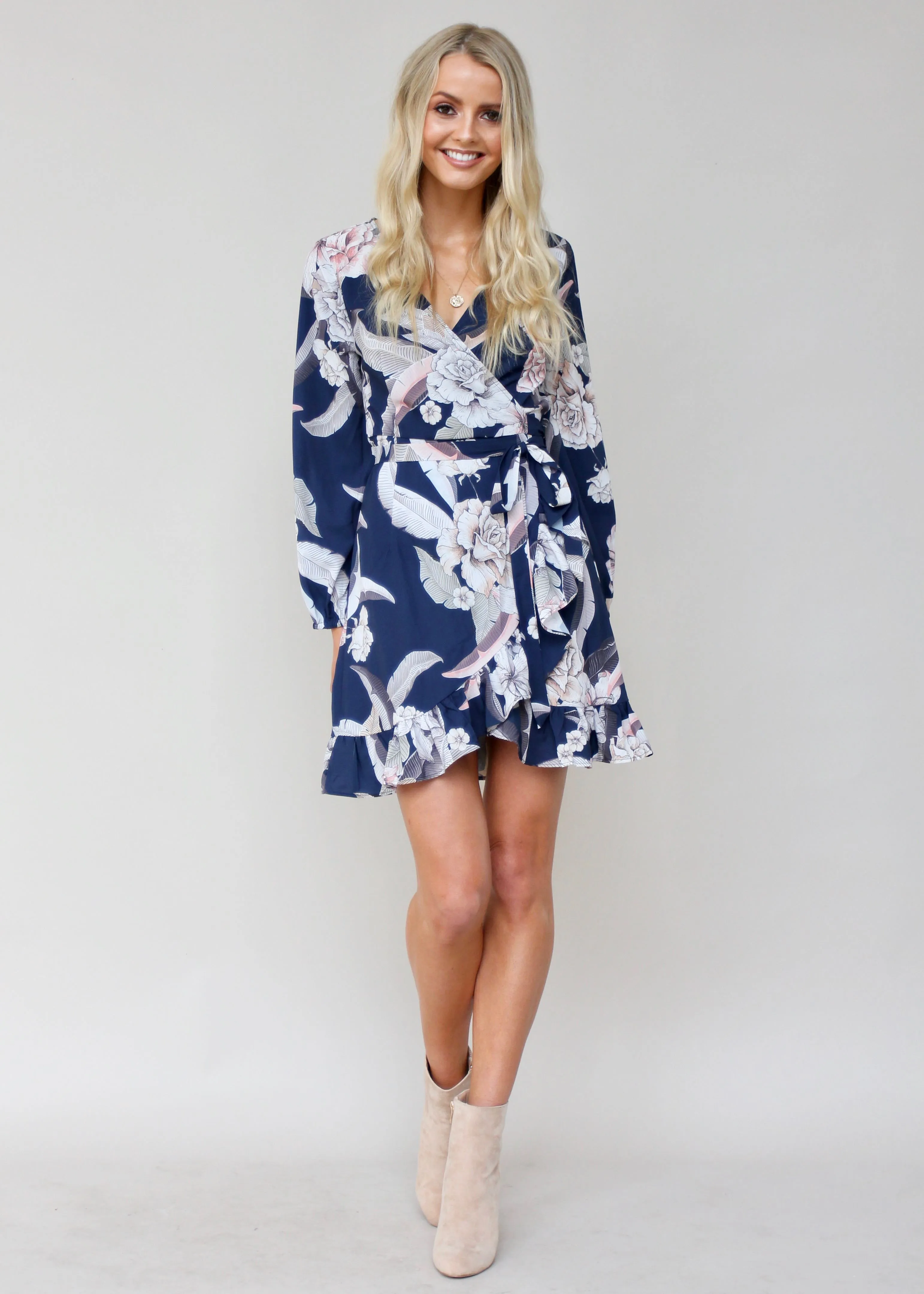 All Your Light Wrap Dress - Navy Floral