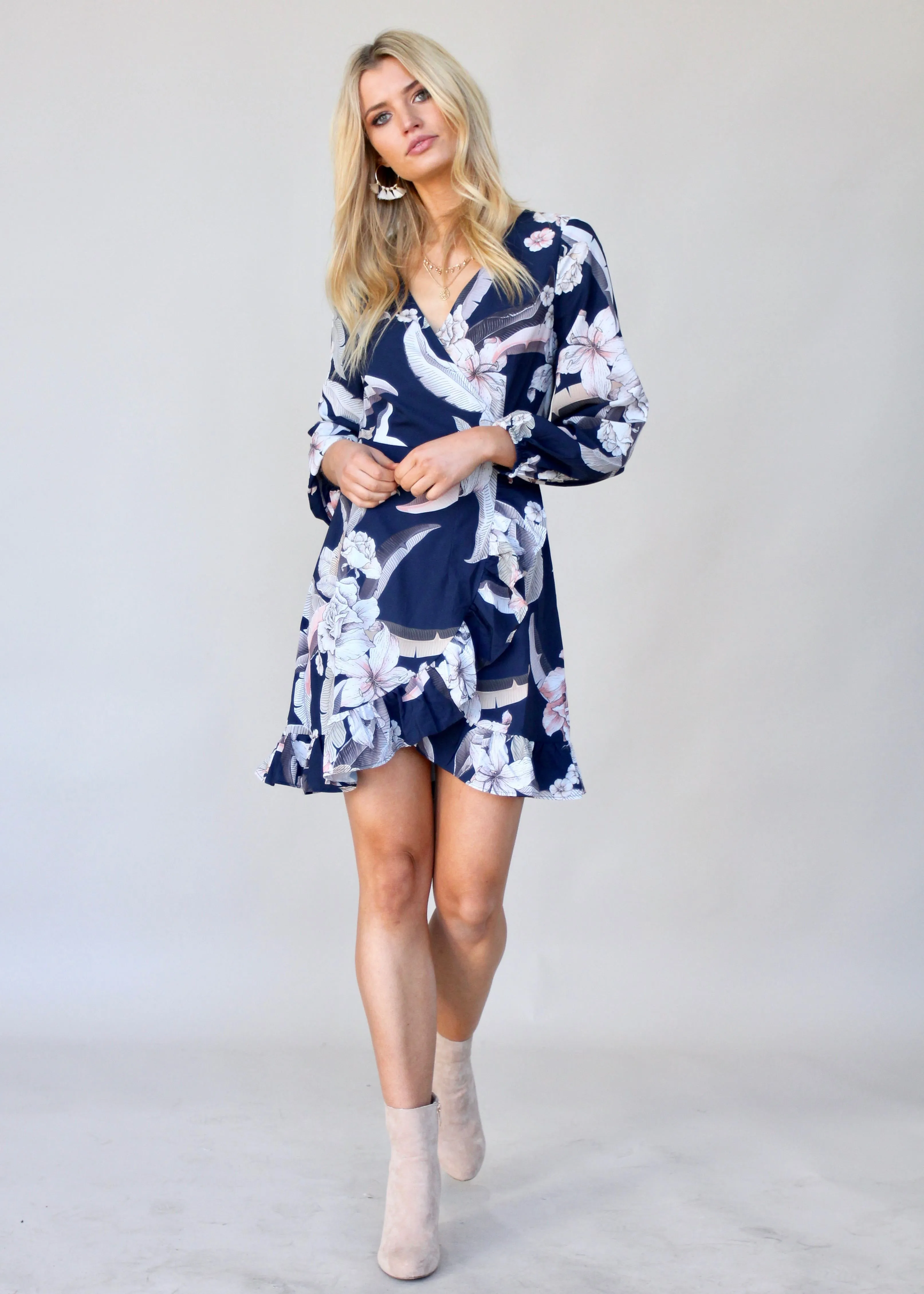 All Your Light Wrap Dress - Navy Floral