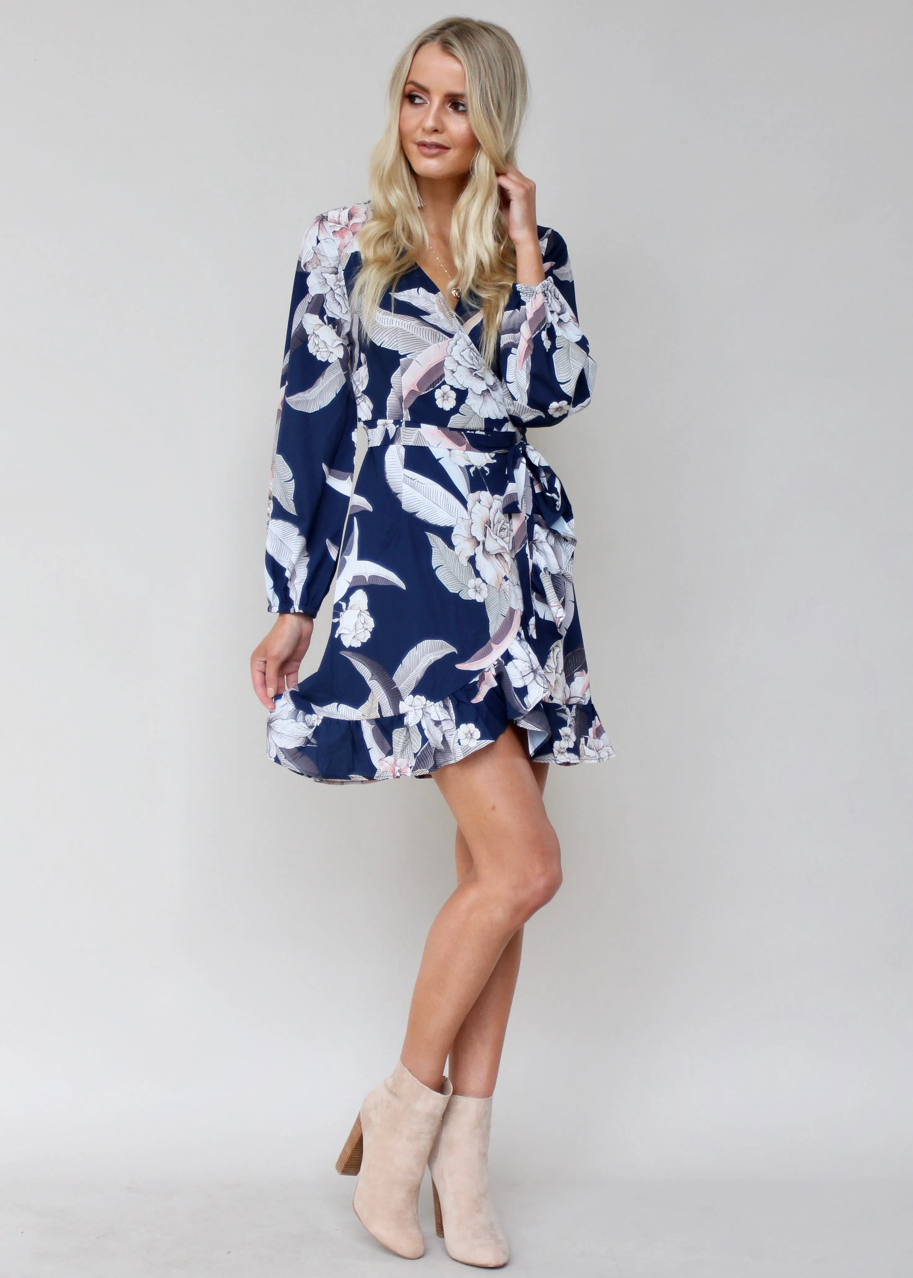 All Your Light Wrap Dress - Navy Floral