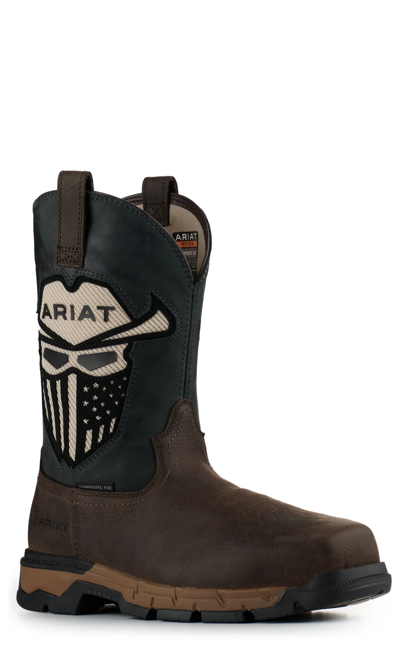 Ariat Men's Rebar Flex Dark Brown & Storm Incognito Skull VentTEK Wide Square Composite Toe Work Boot