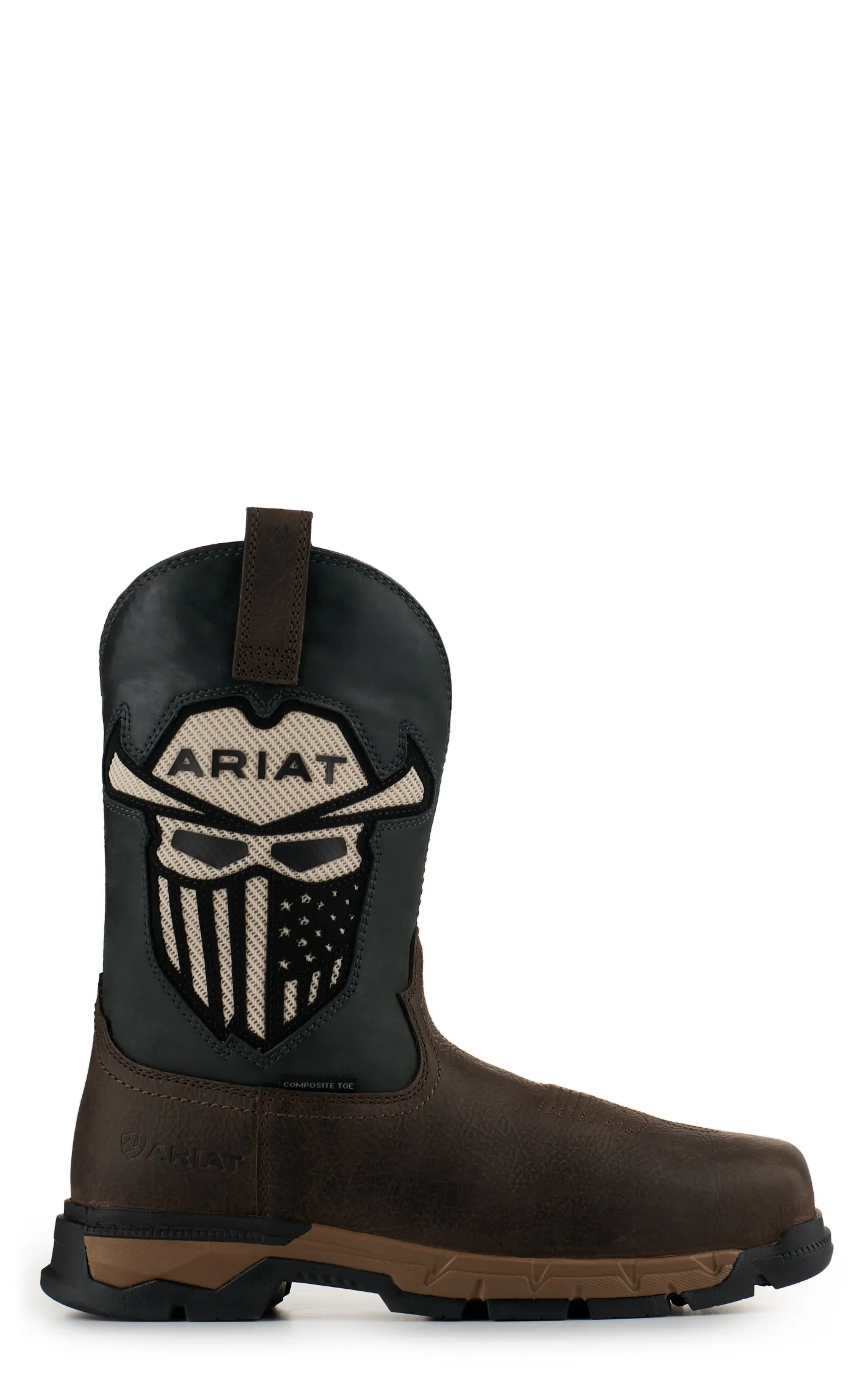 Ariat Men's Rebar Flex Dark Brown & Storm Incognito Skull VentTEK Wide Square Composite Toe Work Boot