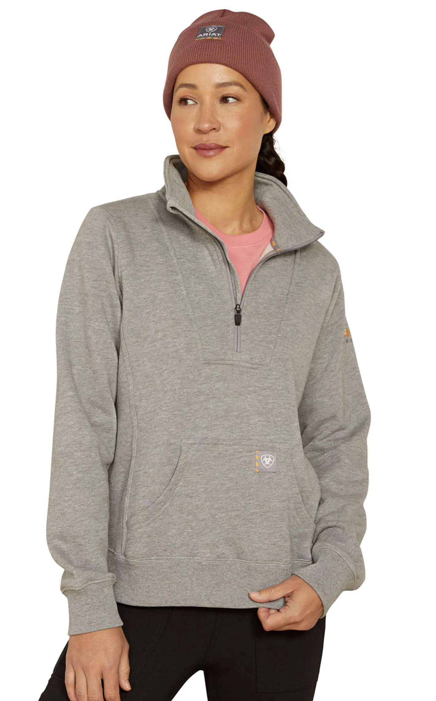 Ariat Rebar Women's Grey Funnel Neck 1/2 Zip Work Pullover