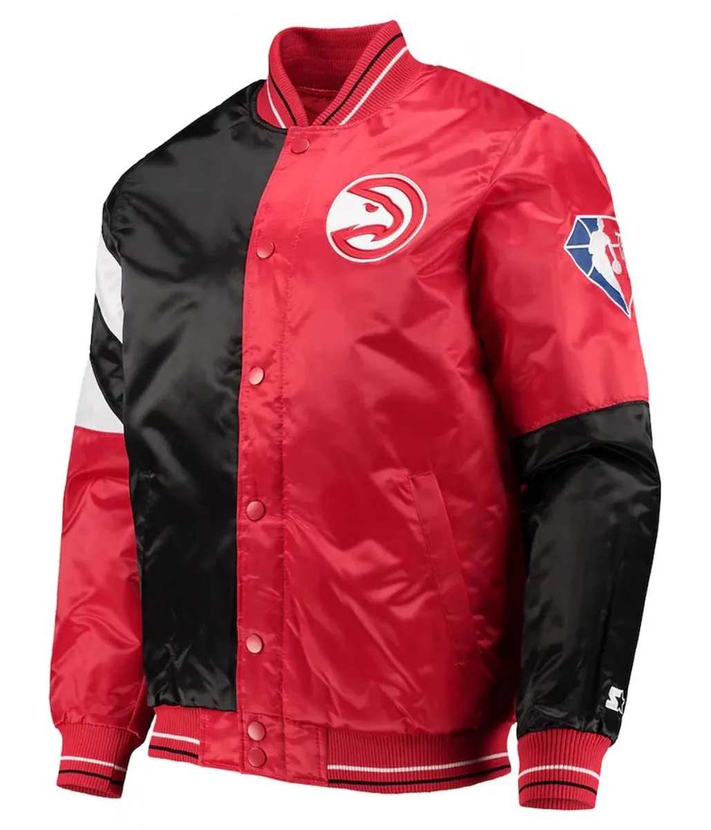 Atlanta Hawks 75th Anniversary Full-Snap Black and Red Satin Jacket