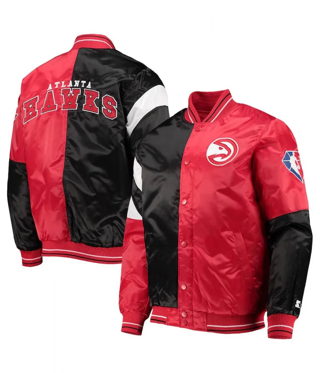 Atlanta Hawks 75th Anniversary Full-Snap Black and Red Satin Jacket