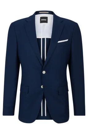 BOSS BLACK Boss Slim-Fit Jacket in a Hopsack-Weave Wool Blend - Navy