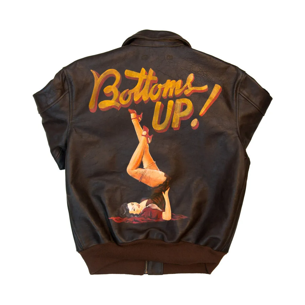 Brown, Military-Style Pinup Jacket: "Bottoms Up" A-2