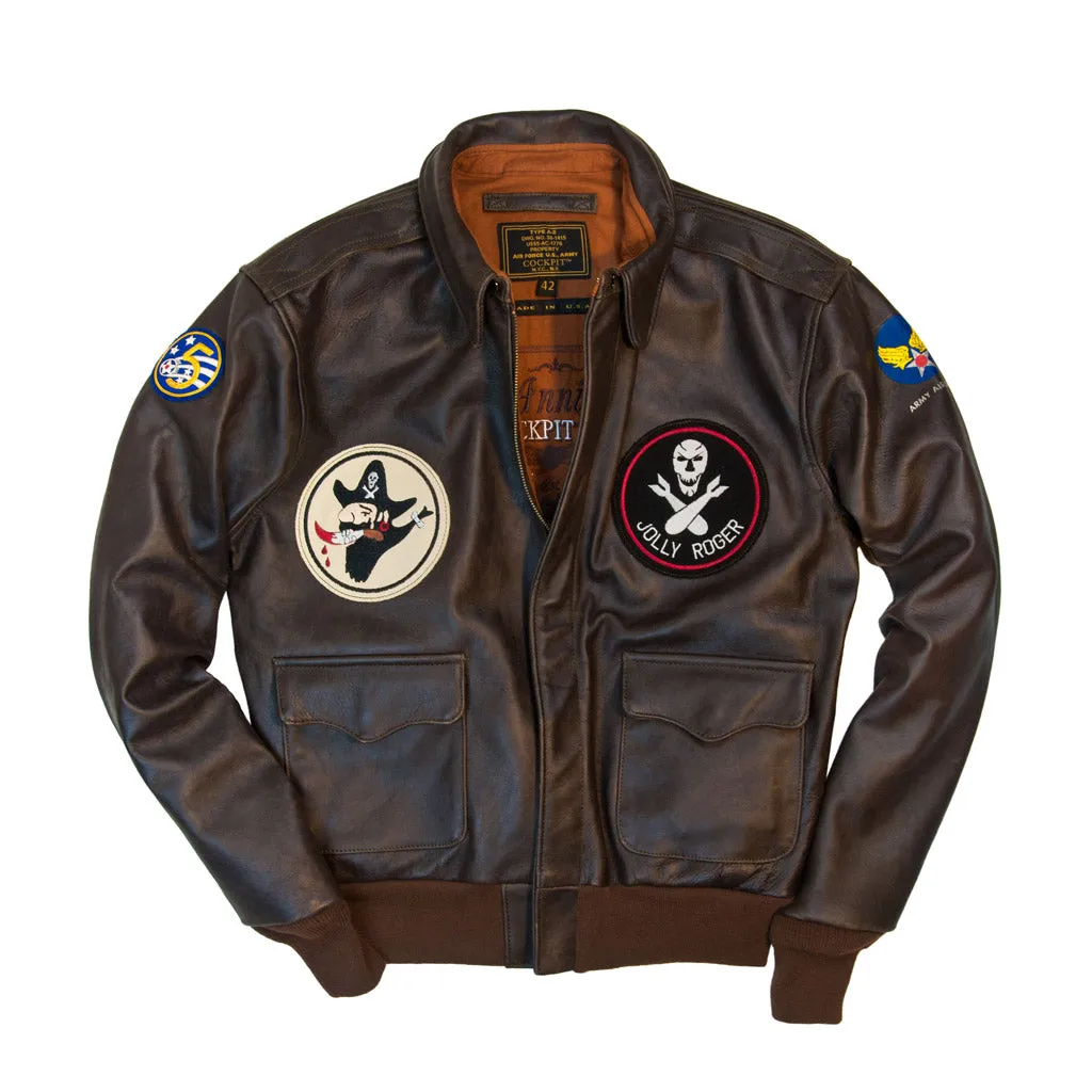 Brown, Military-Style Pinup Jacket: "Bottoms Up" A-2