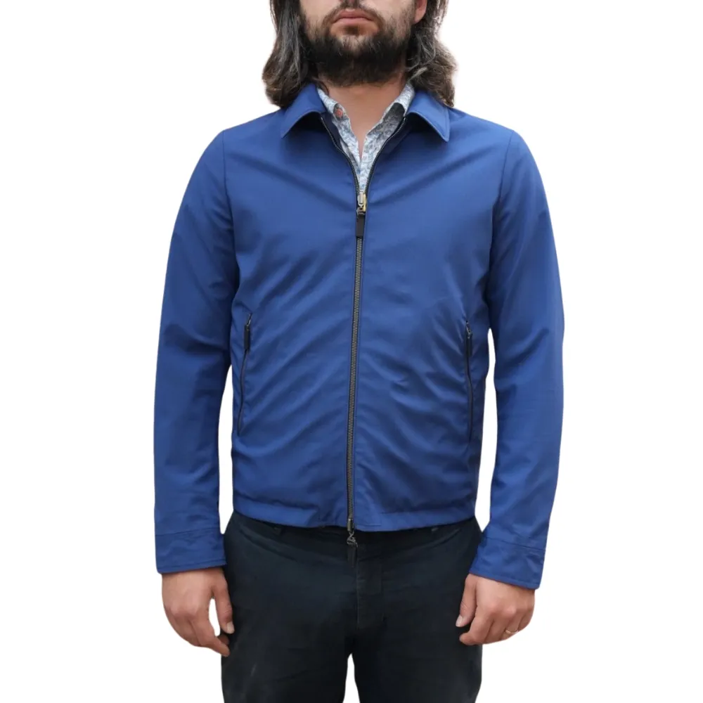 Canali Lightweight Reversible Waterproof Blue And Navy Jacket | Menswear Online