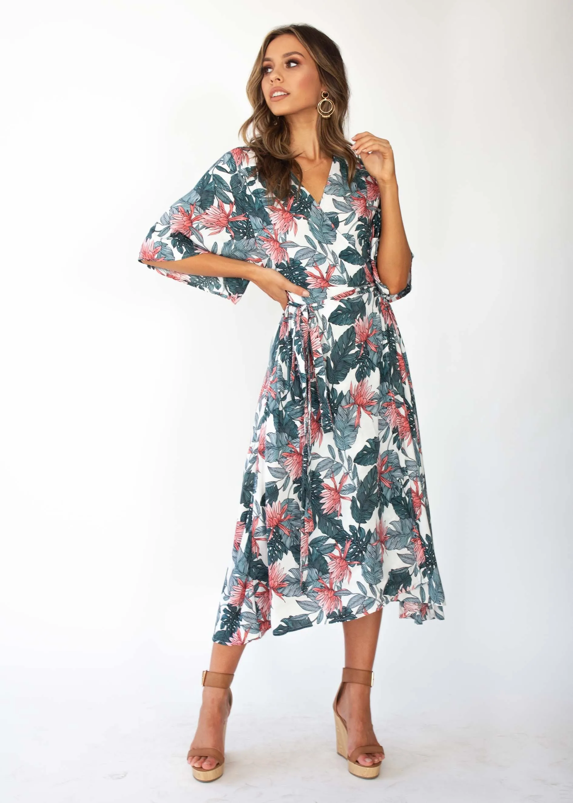 Cara Wrap Midi Dress - Waterlily