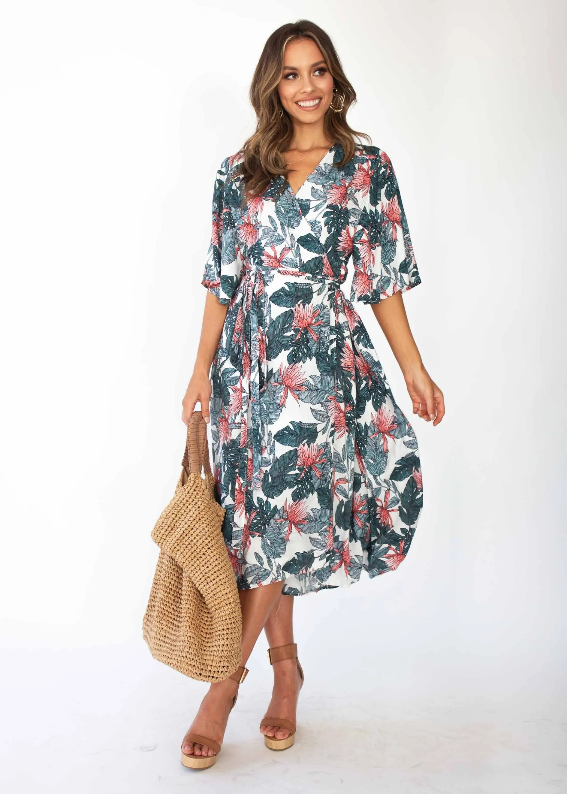 Cara Wrap Midi Dress - Waterlily