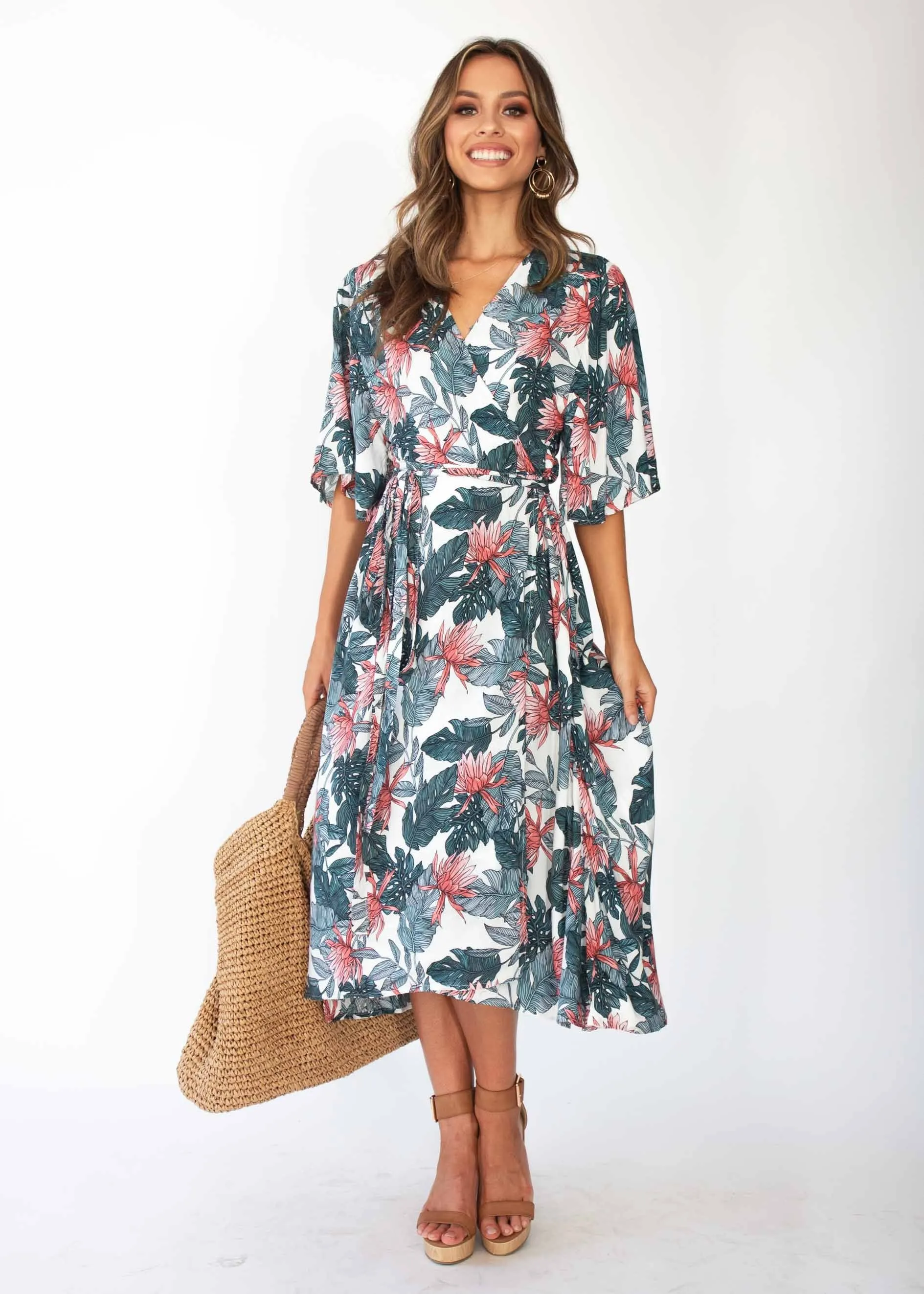 Cara Wrap Midi Dress - Waterlily