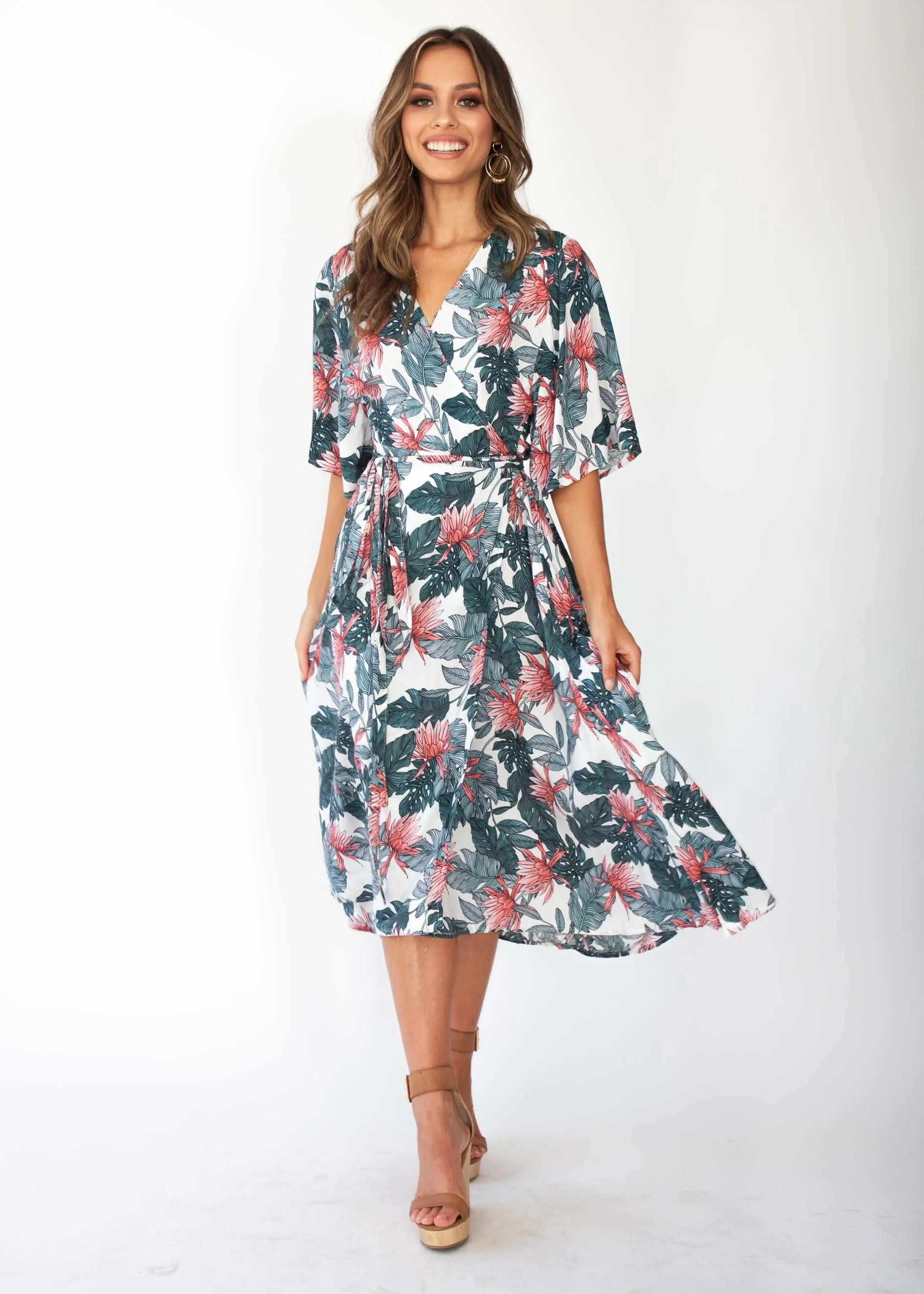 Cara Wrap Midi Dress - Waterlily