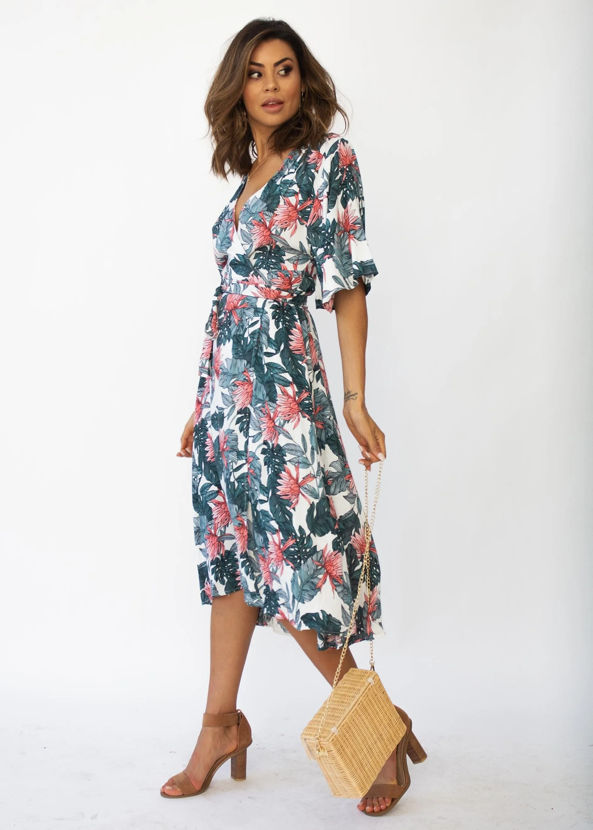 Cara Wrap Midi Dress - Waterlily