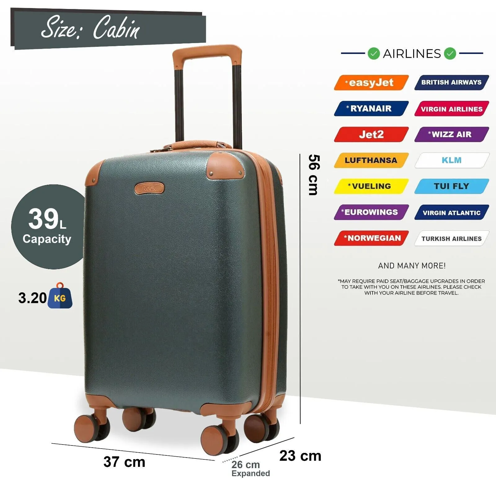 Carnaby Hard Shell Cabin 56 x 37 x 23 cm Suitcase Suitable for Easyjet, Ryanair