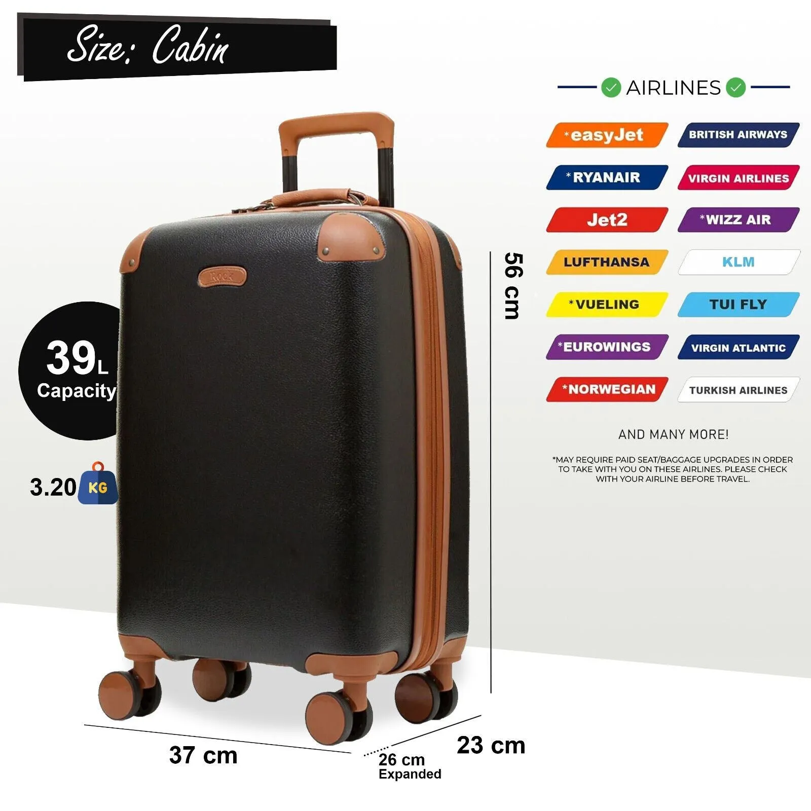 Carnaby Hard Shell Cabin 56 x 37 x 23 cm Suitcase Suitable for Easyjet, Ryanair