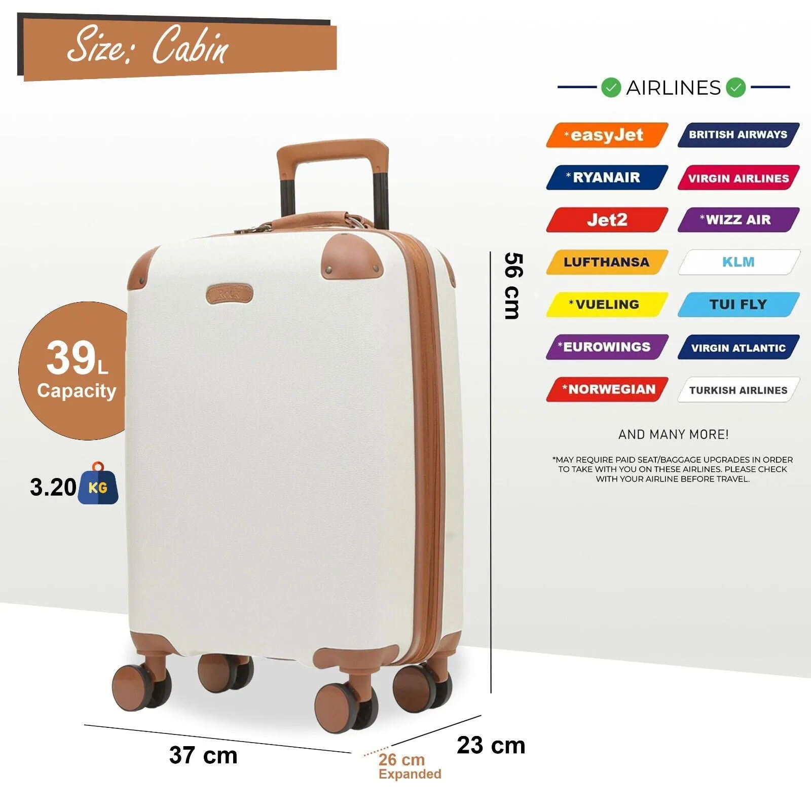 Carnaby Hard Shell Cabin 56 x 37 x 23 cm Suitcase Suitable for Easyjet, Ryanair