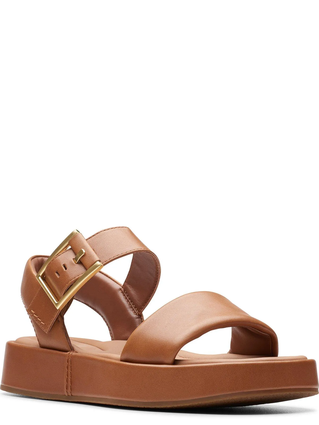 Clarks Alda Strap Wide Fitting Buckle Leather Sandals - Tan