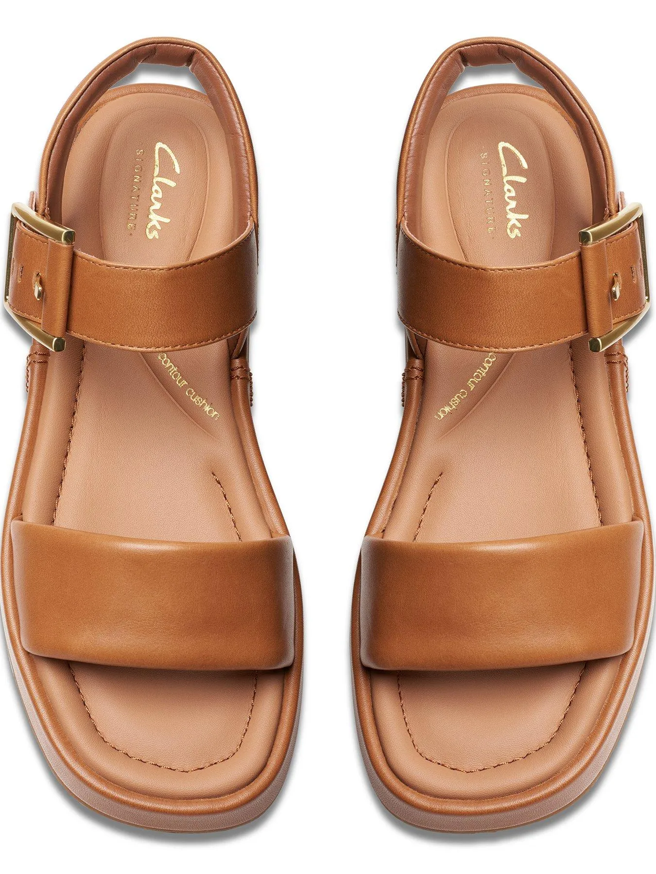 Clarks Alda Strap Wide Fitting Buckle Leather Sandals - Tan