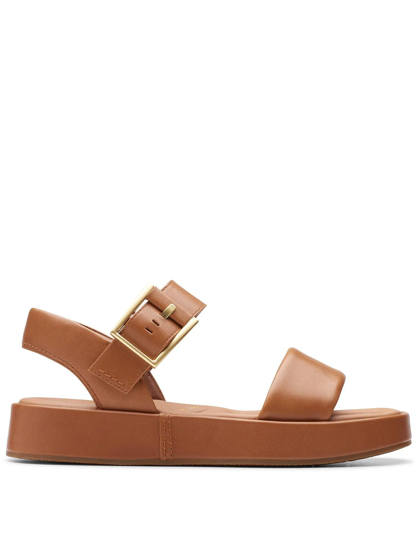 Clarks Alda Strap Wide Fitting Buckle Leather Sandals - Tan