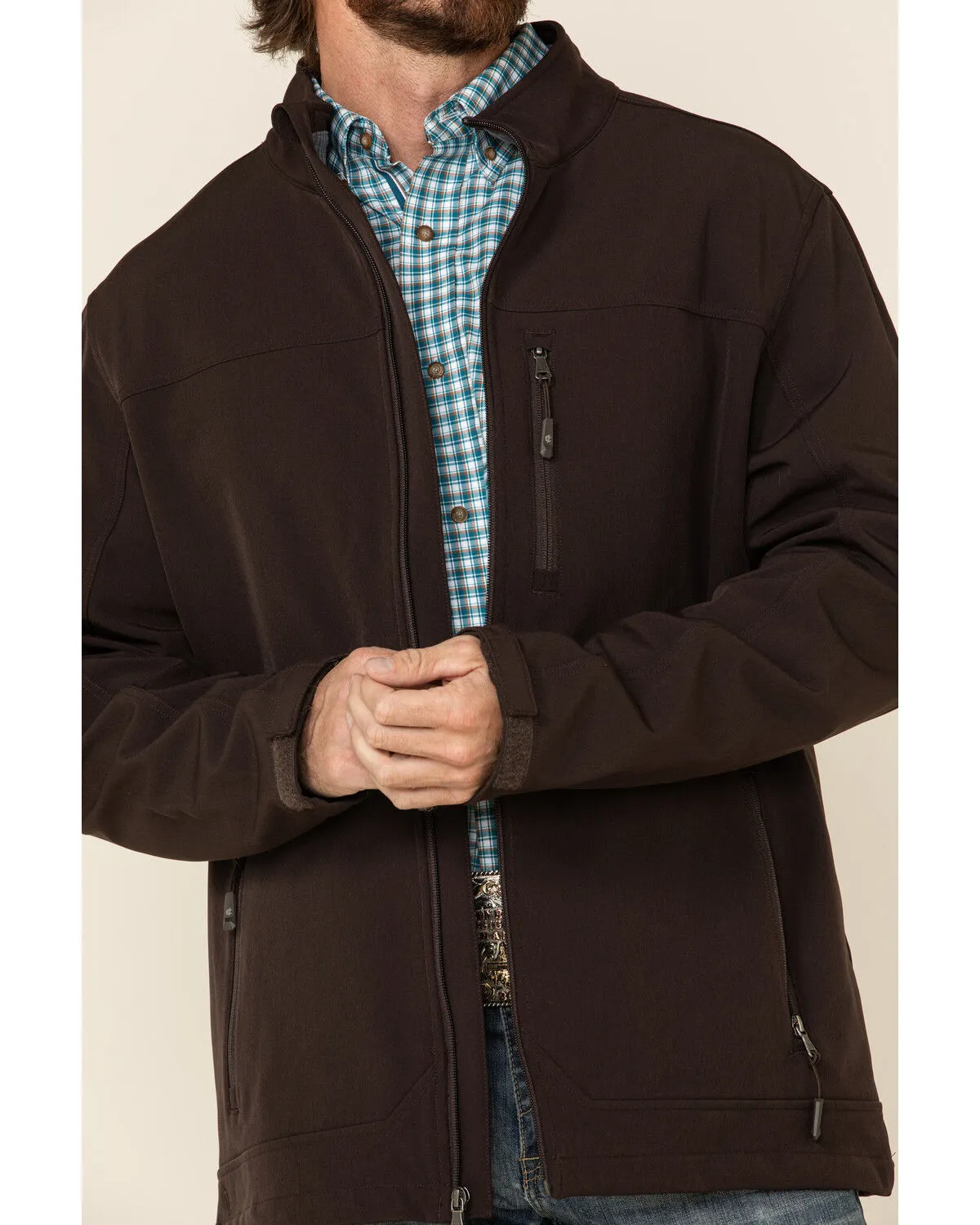 Cody James Men's Brown Steamboat Softshell Bonded Zip Front Jacket