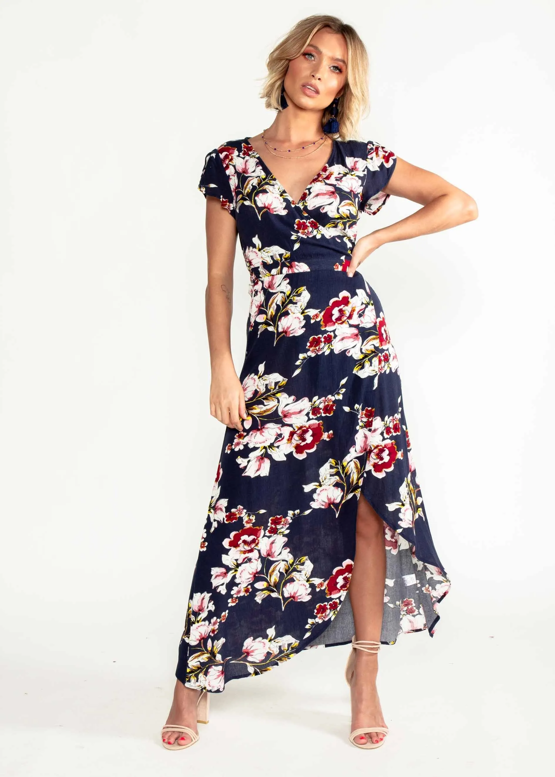 Cortez Maxi Wrap Dress - Roses