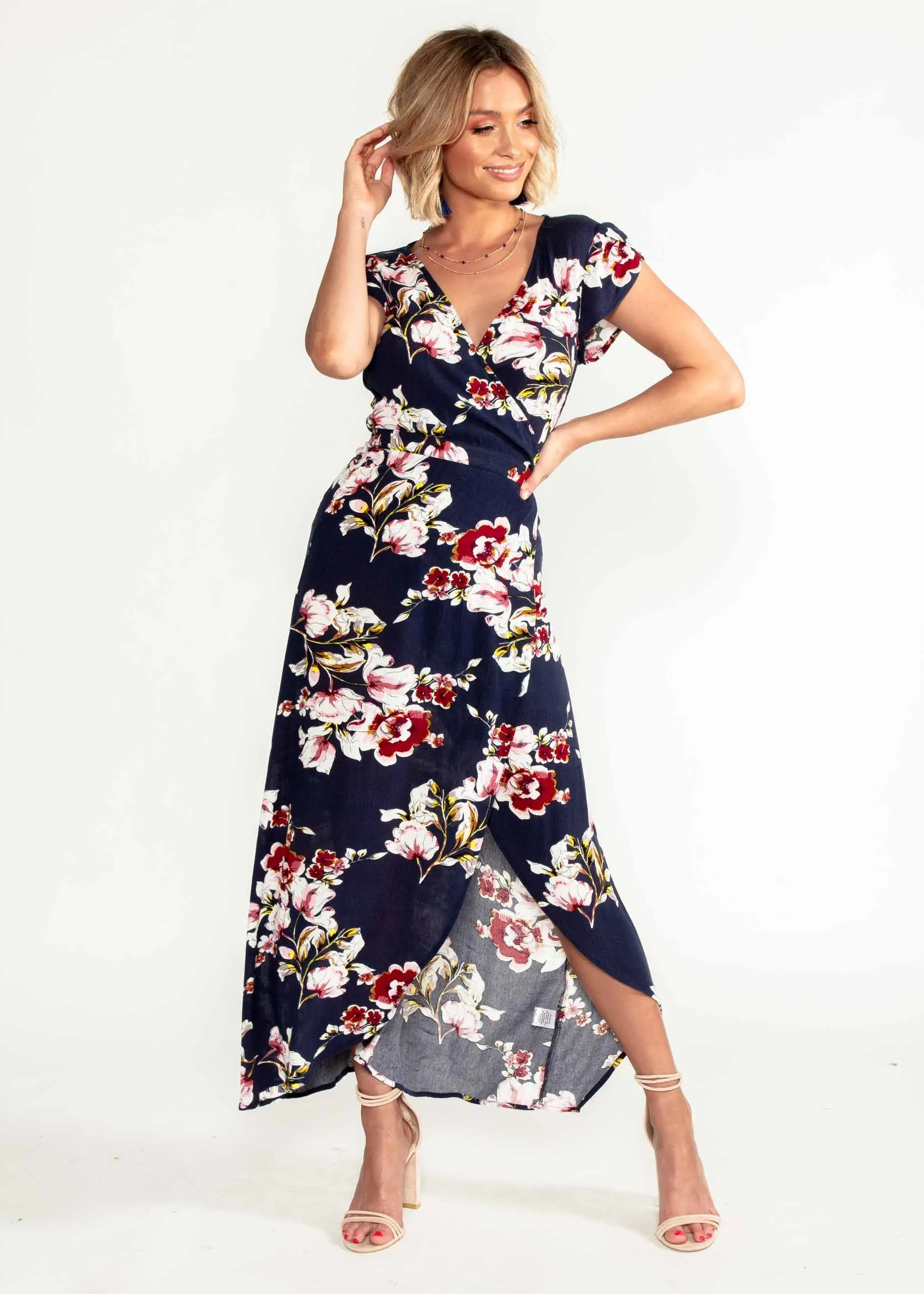 Cortez Maxi Wrap Dress - Roses