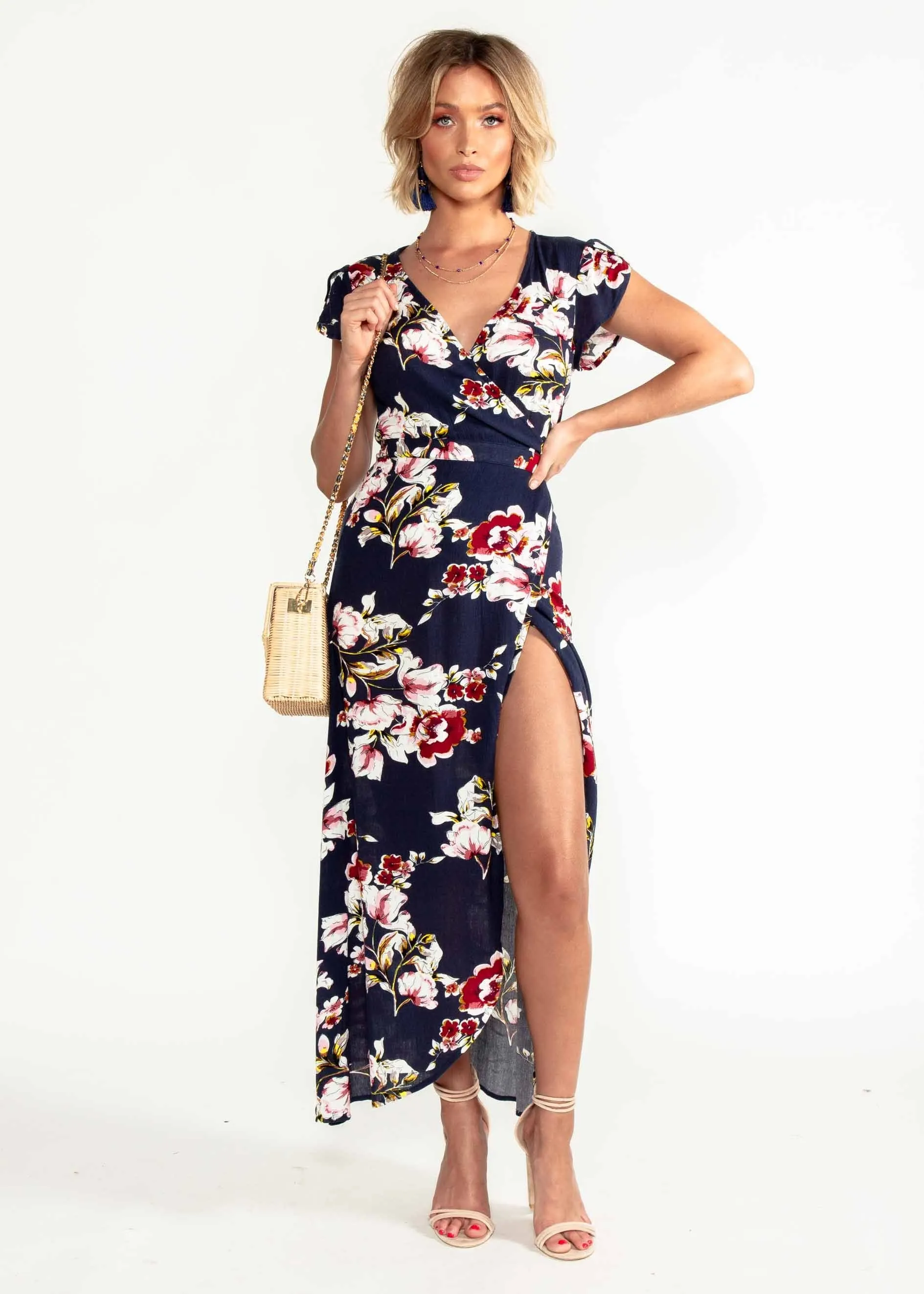 Cortez Maxi Wrap Dress - Roses