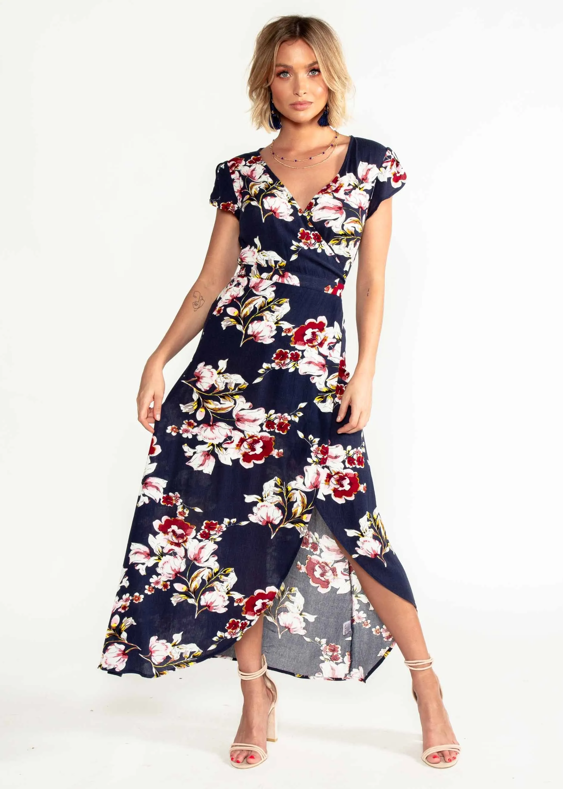 Cortez Maxi Wrap Dress - Roses