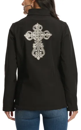 Cowgirl Hardware Women's Black Soft Shell Embroidered Cross & Bling Jacket