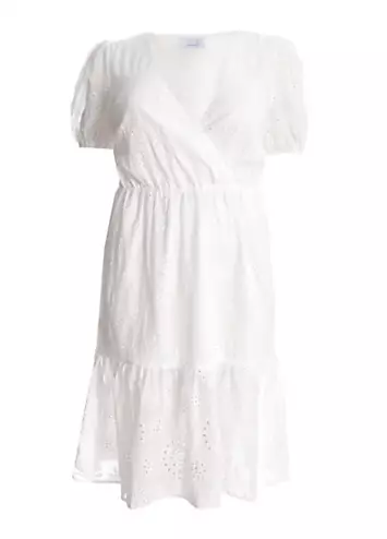 Curve White Broderie Wrap Over Tiered Midi Dress by Quiz | Look Again