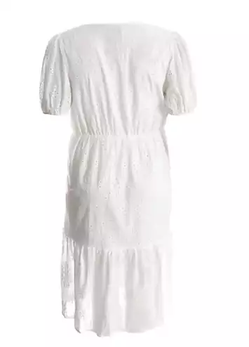 Curve White Broderie Wrap Over Tiered Midi Dress by Quiz | Look Again