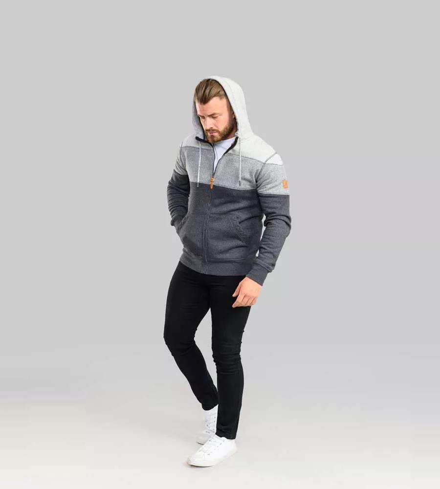 D555 Mens Full Zip Hoodie With Colour Panels (PENNYMOOR)