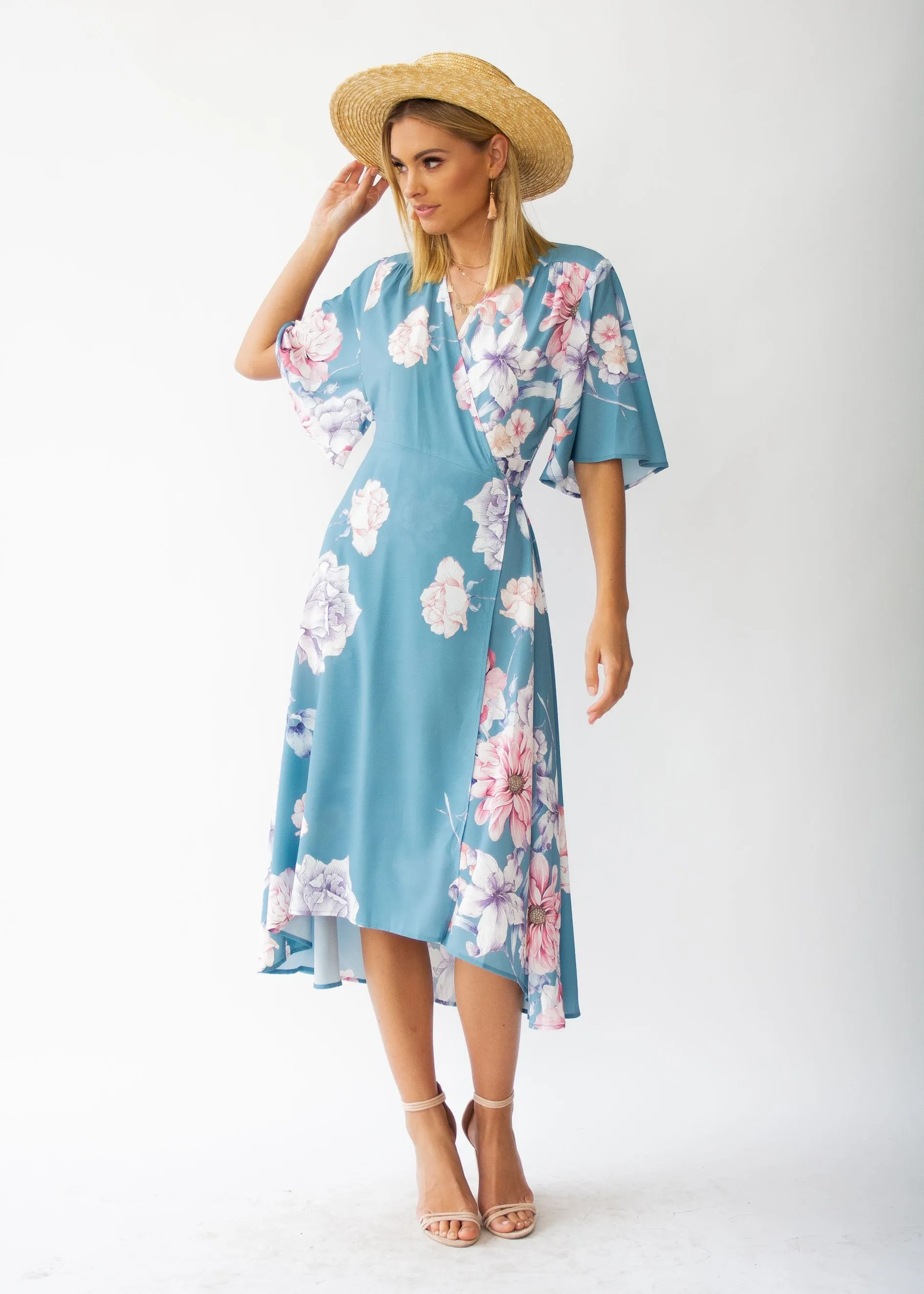 Daphne Midi Wrap Dress - Teal Floral