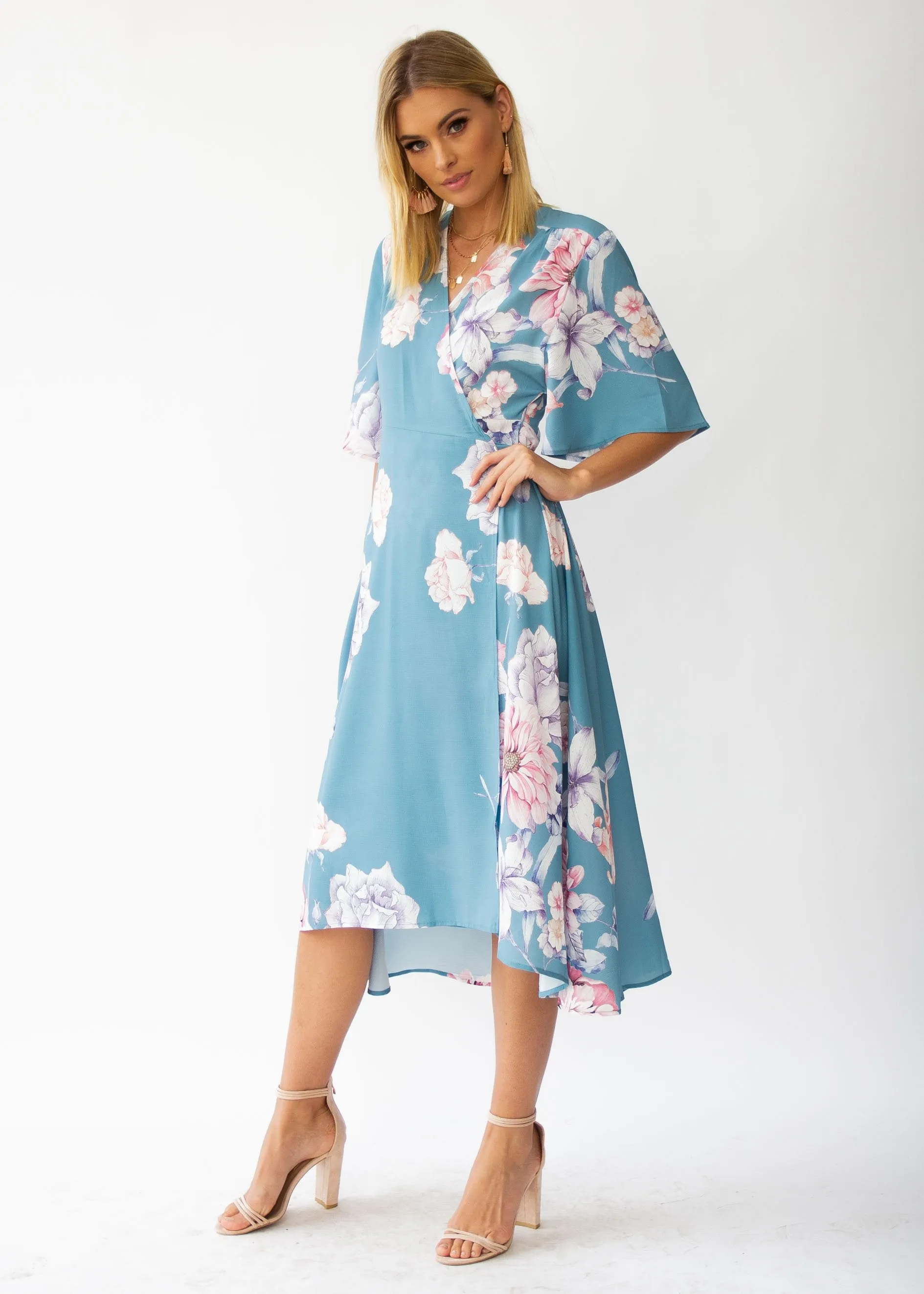 Daphne Midi Wrap Dress - Teal Floral