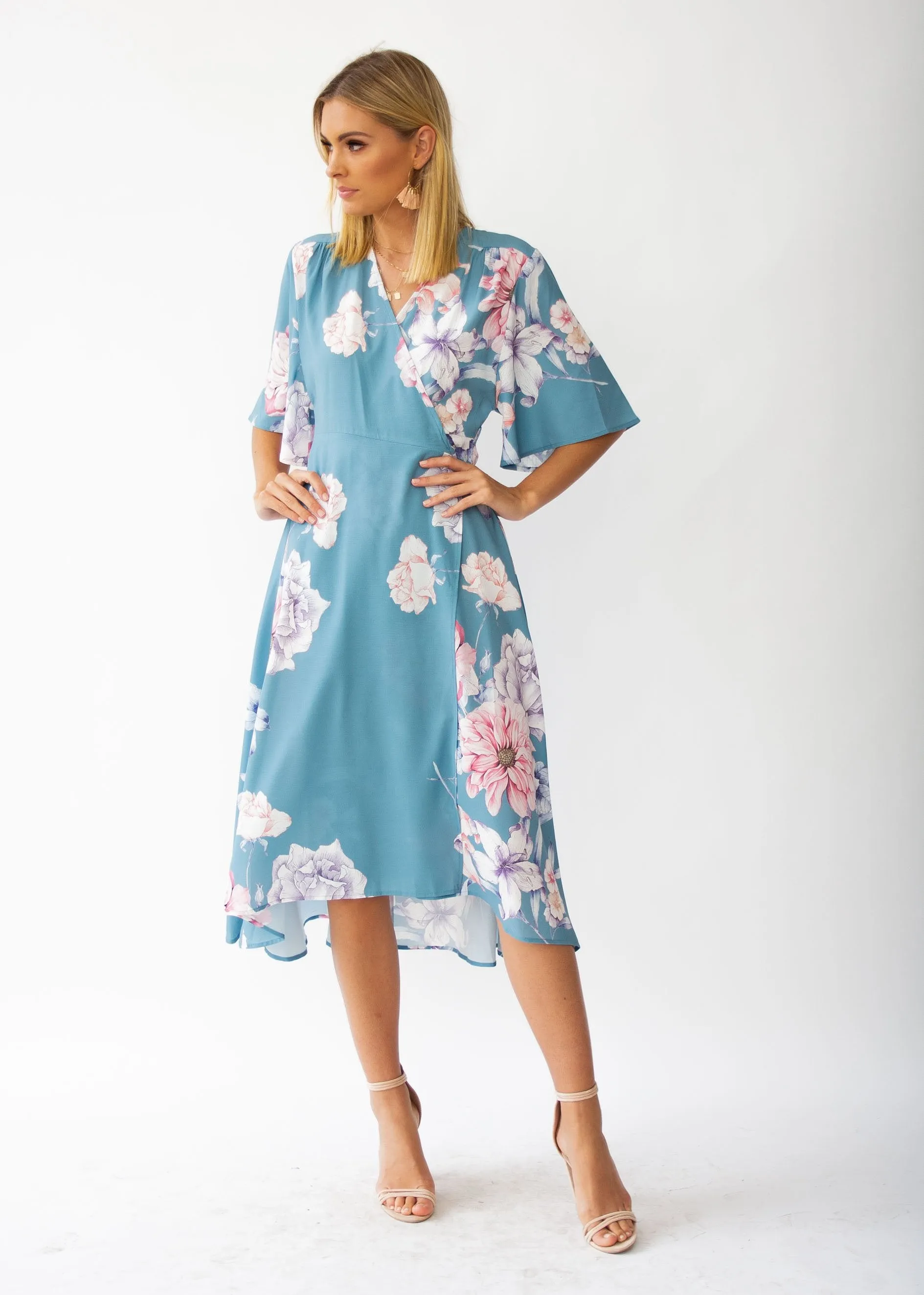 Daphne Midi Wrap Dress - Teal Floral