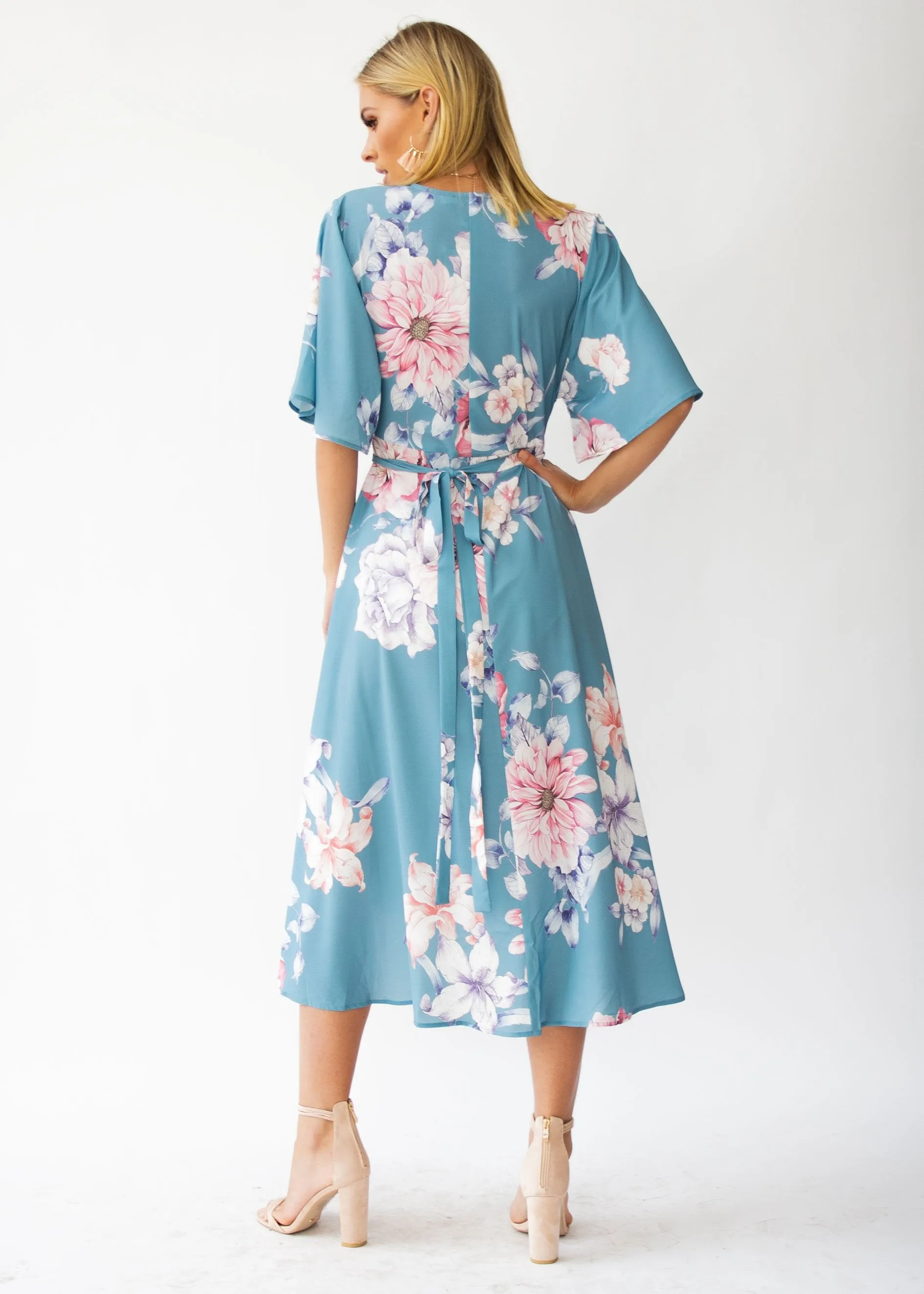 Daphne Midi Wrap Dress - Teal Floral