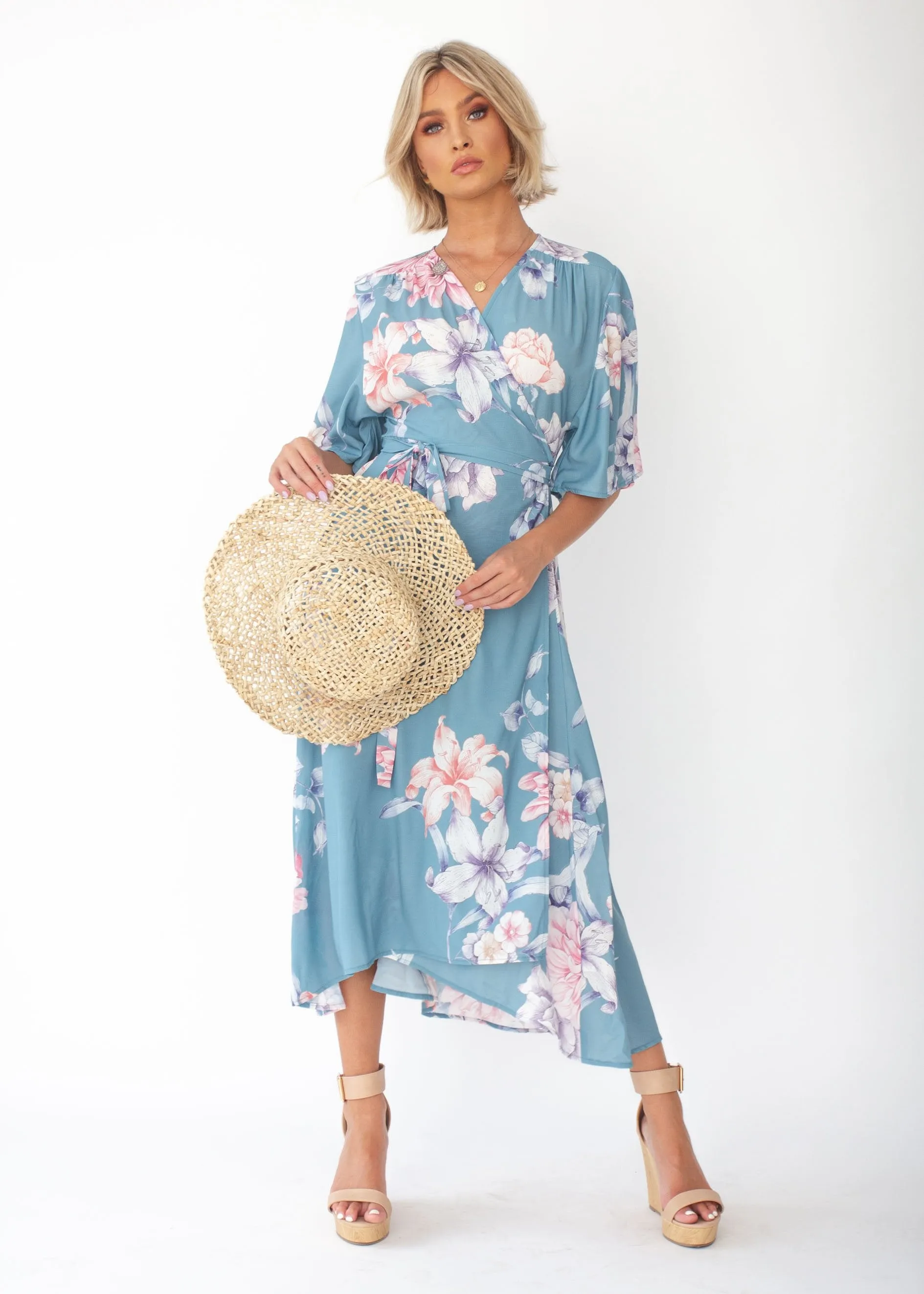 Daphne Midi Wrap Dress - Teal Floral