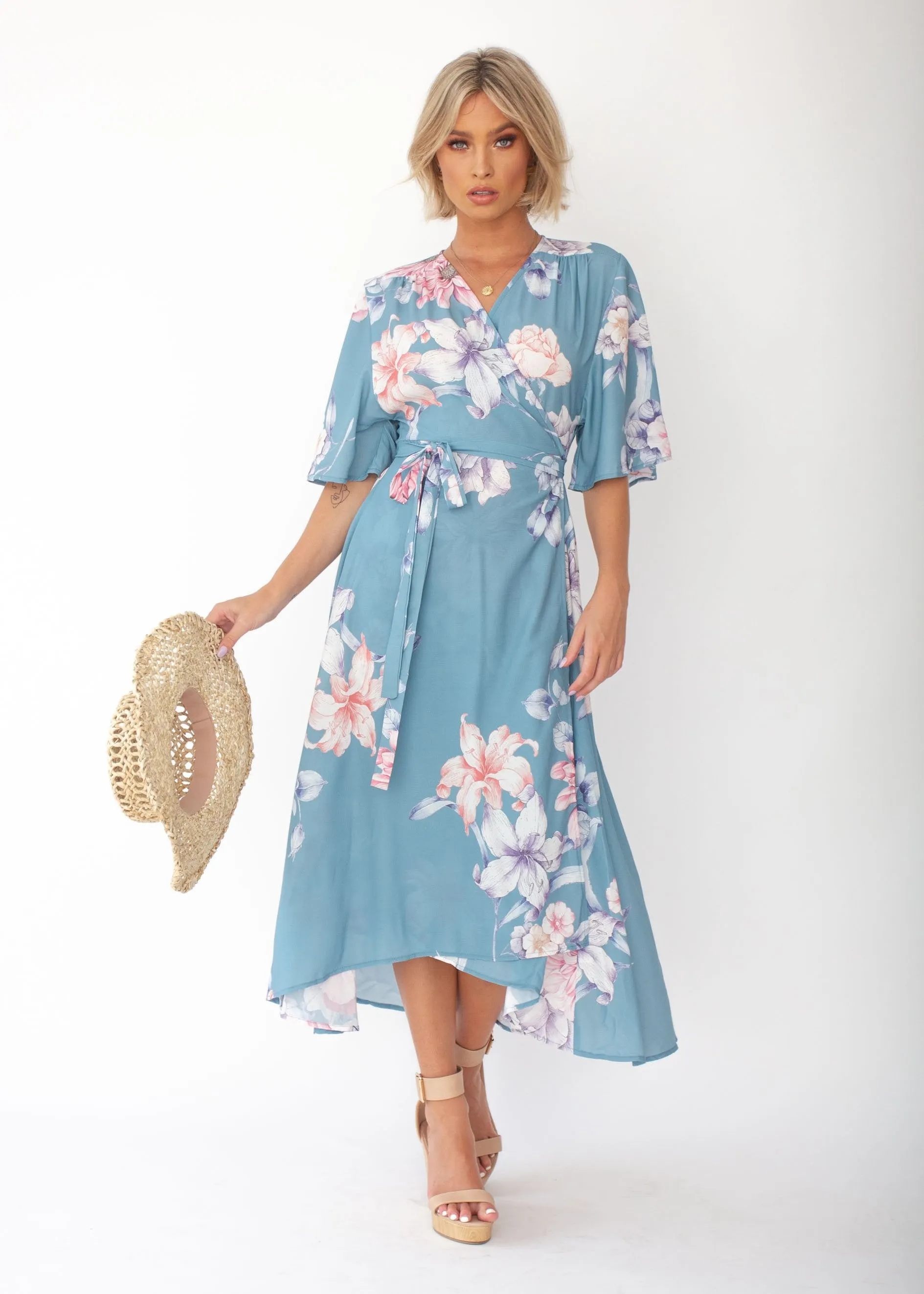 Daphne Midi Wrap Dress - Teal Floral