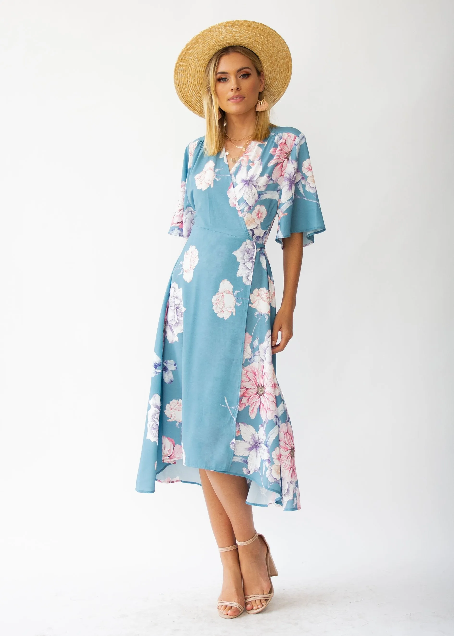 Daphne Midi Wrap Dress - Teal Floral