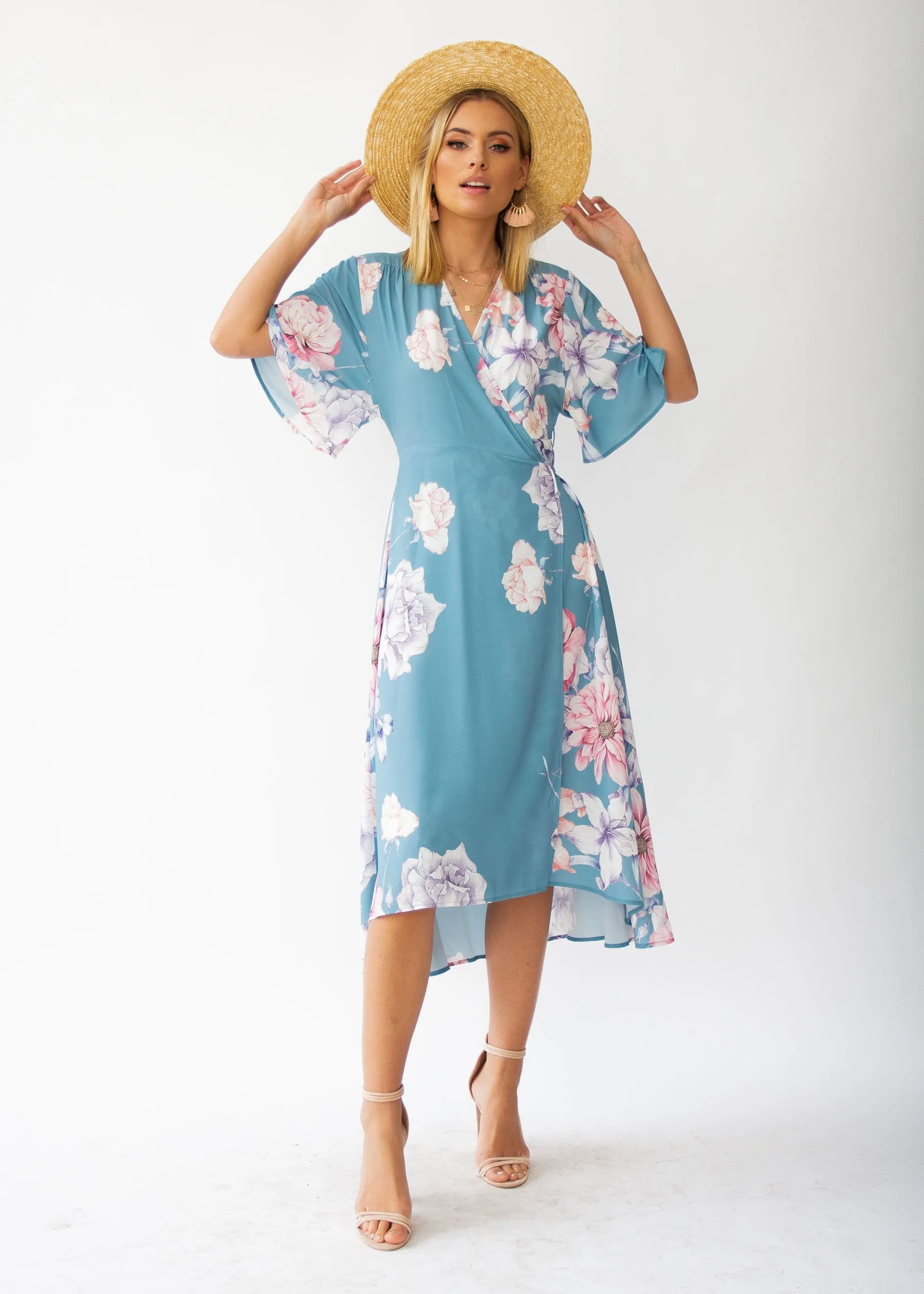 Daphne Midi Wrap Dress - Teal Floral