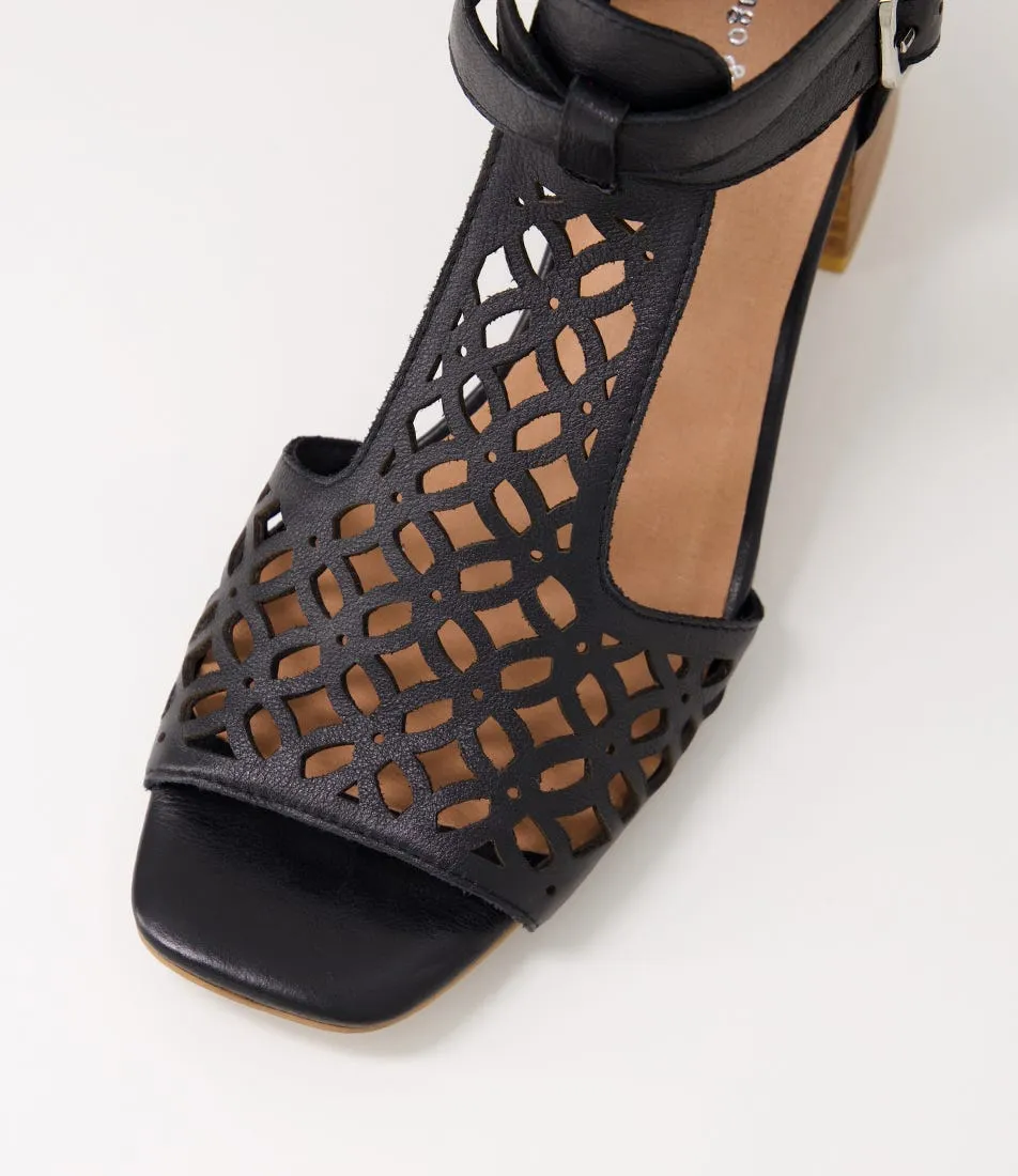 DJANGO & JULIETTE Filib Black Natural Leather Sandals