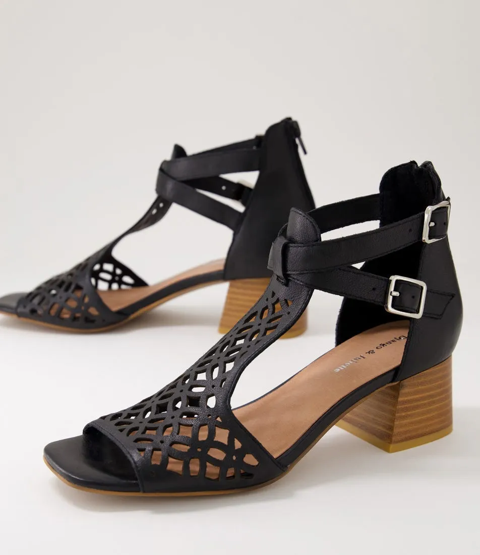 DJANGO & JULIETTE Filib Black Natural Leather Sandals