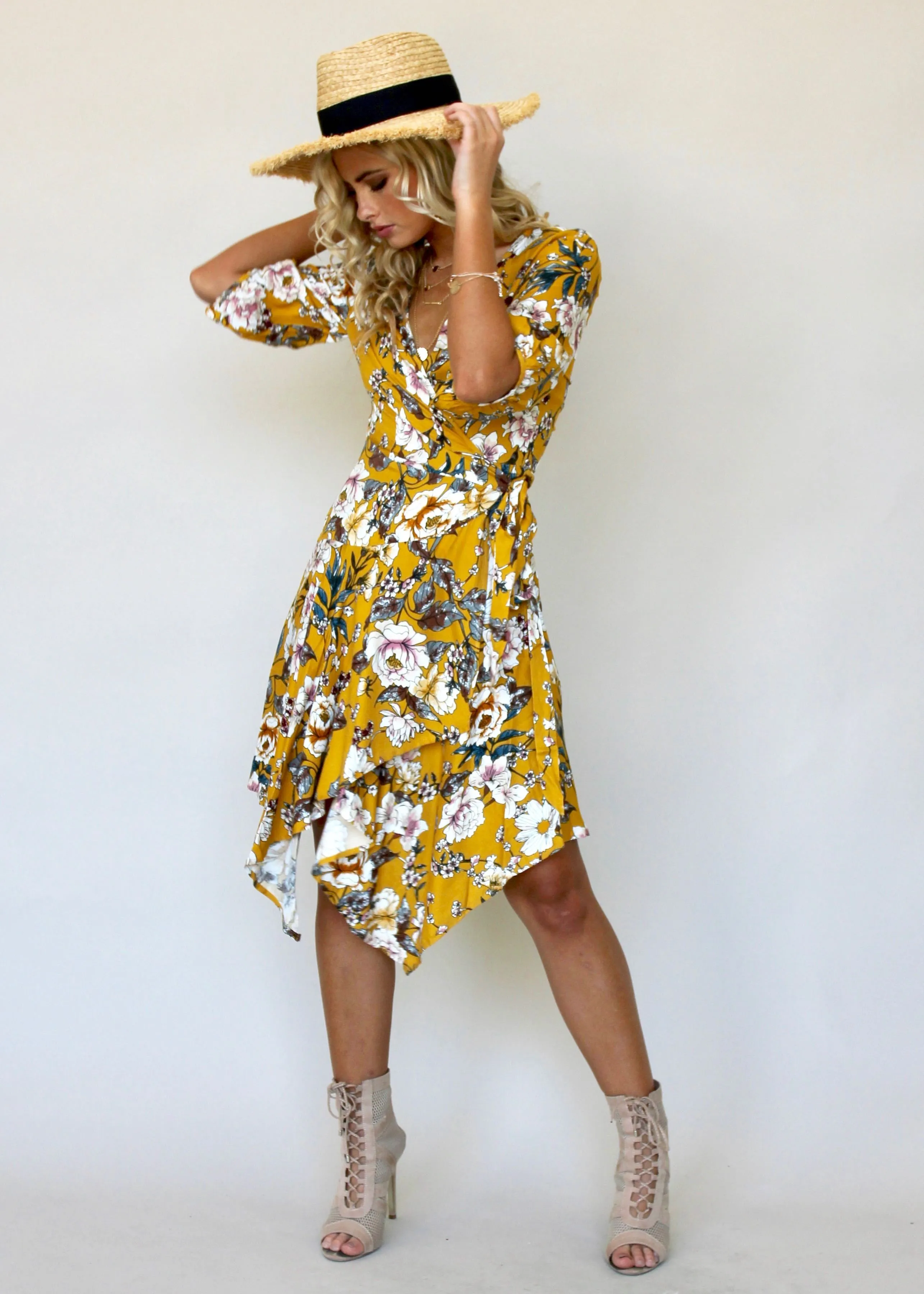 Echo Vibe Wrap Dress - Mustard