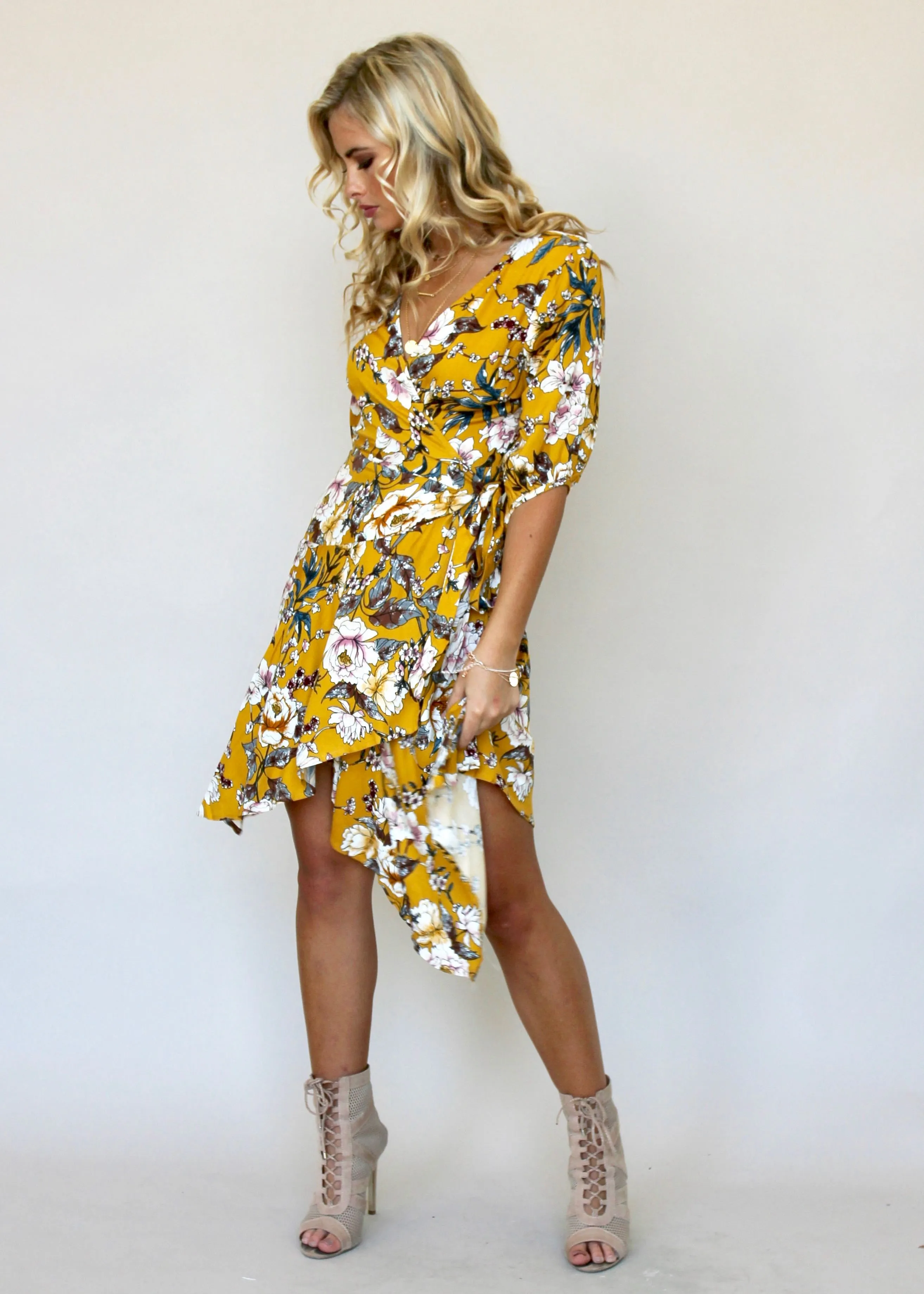 Echo Vibe Wrap Dress - Mustard