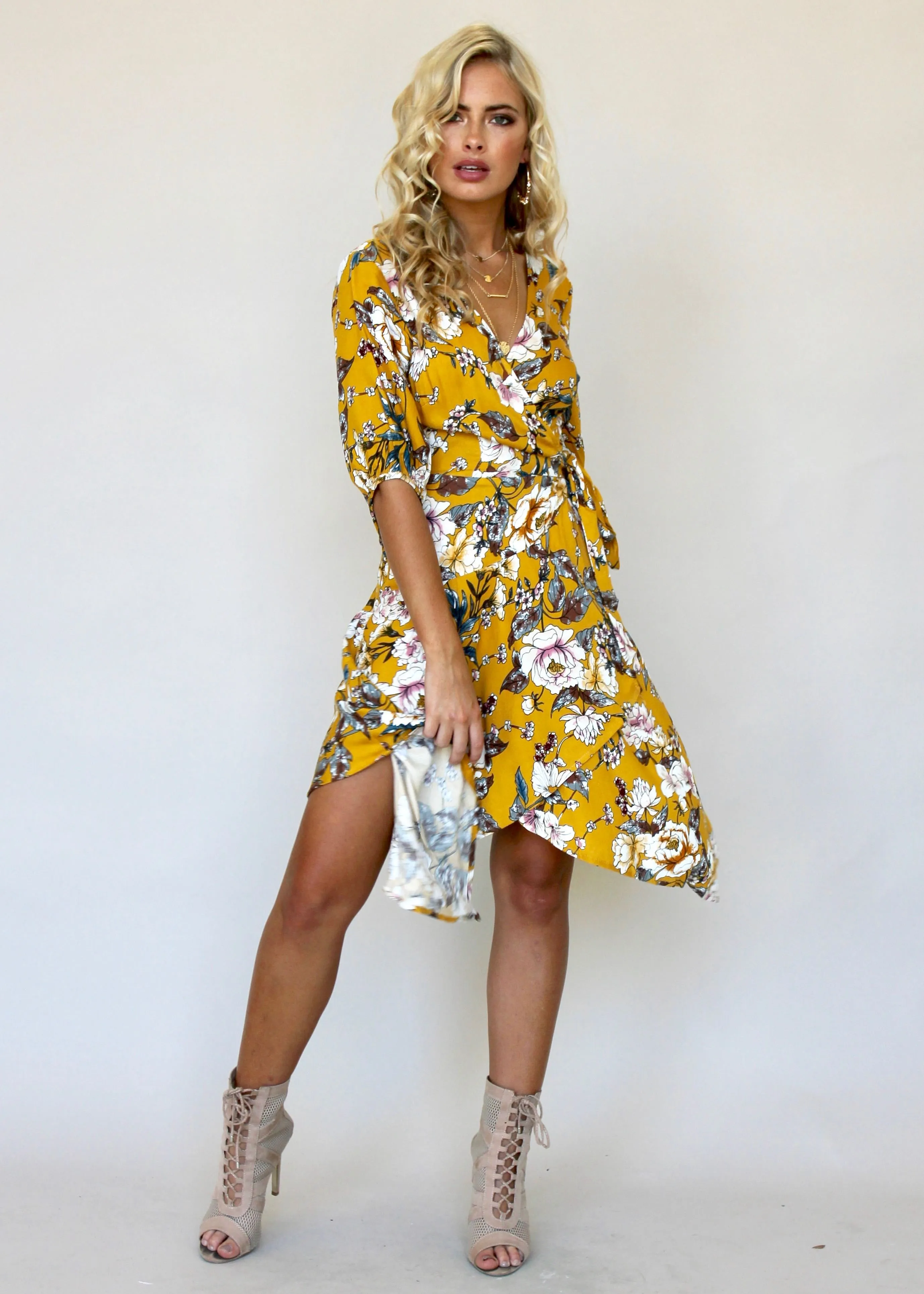 Echo Vibe Wrap Dress - Mustard