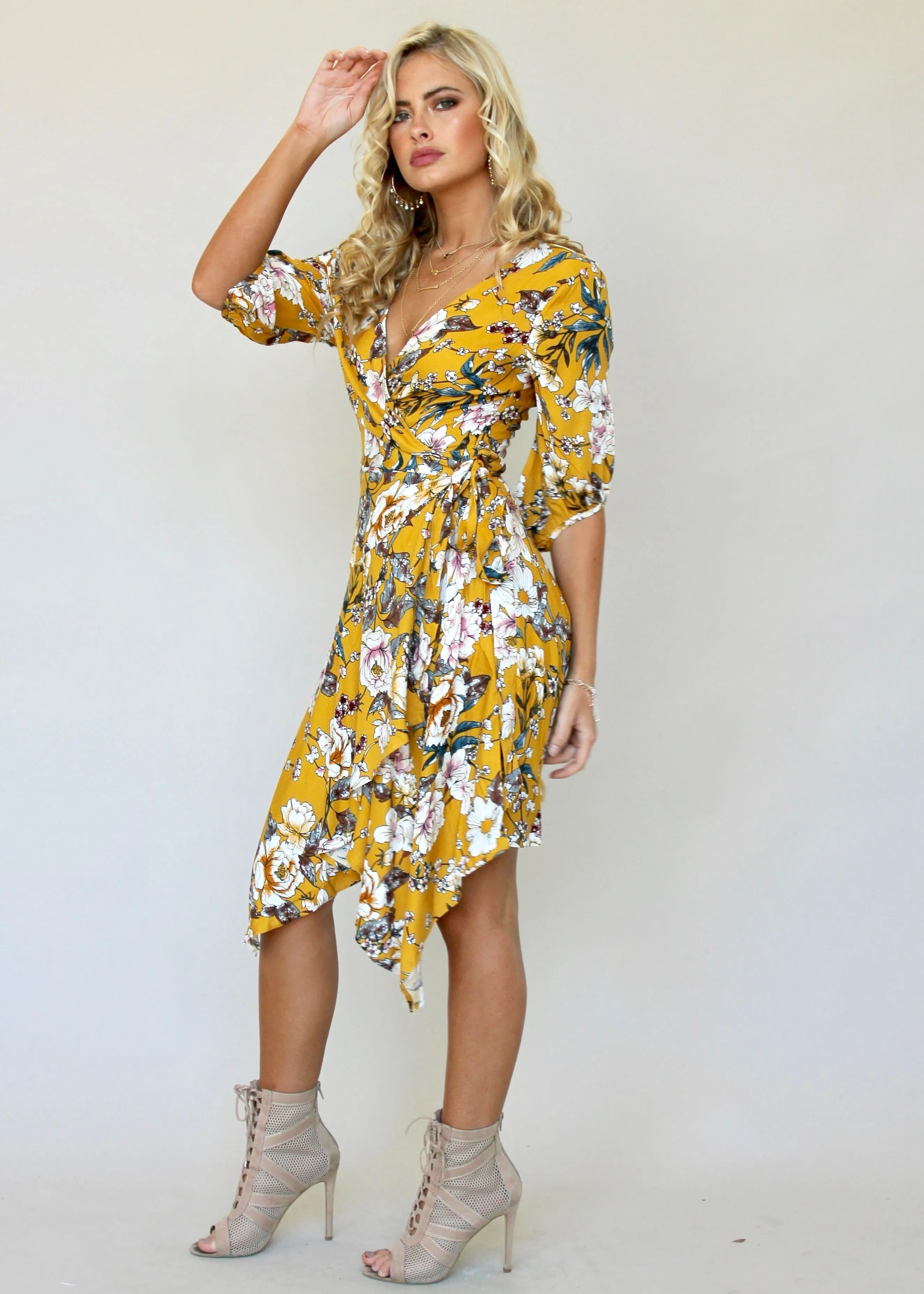 Echo Vibe Wrap Dress - Mustard