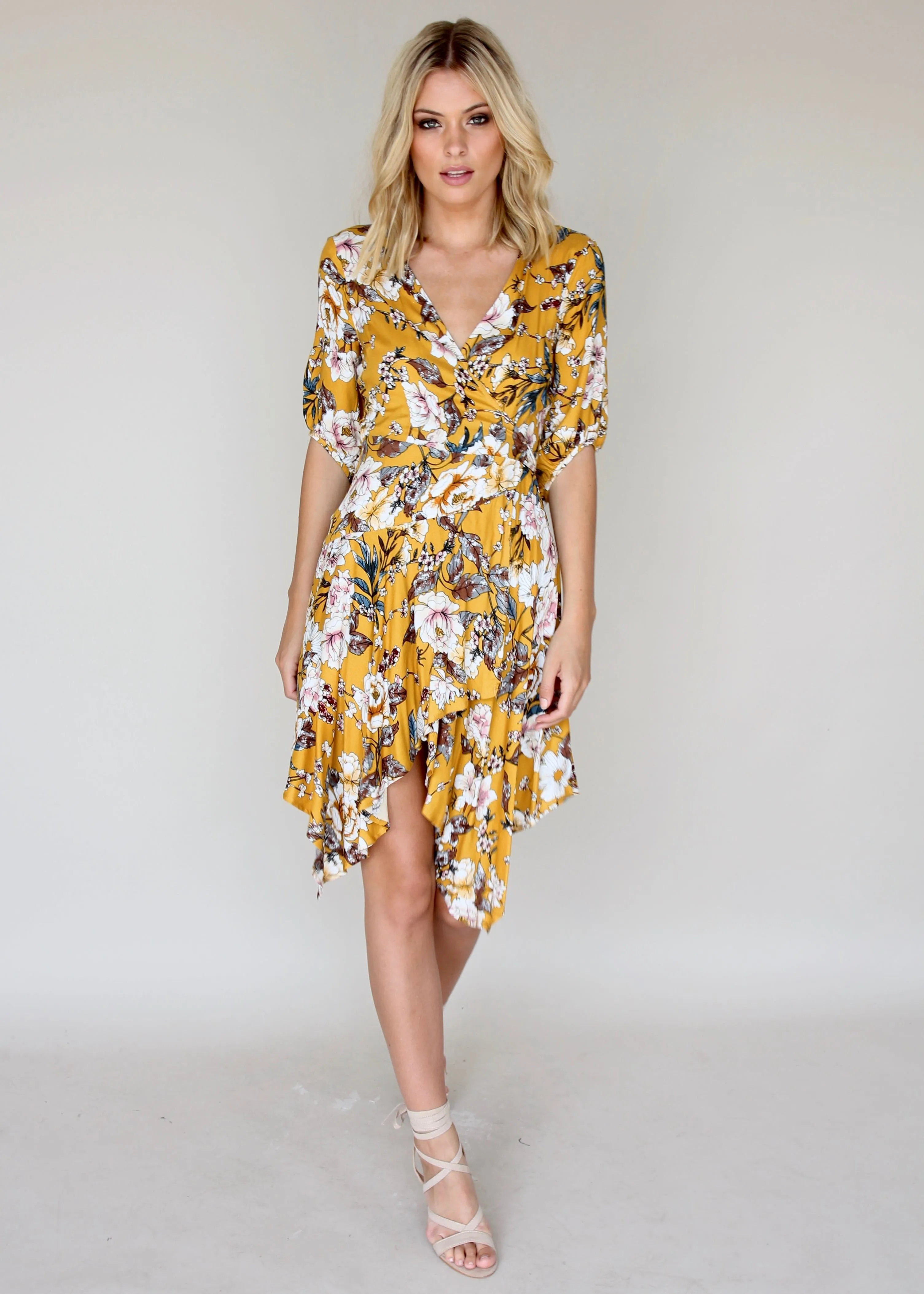 Echo Vibe Wrap Dress - Mustard