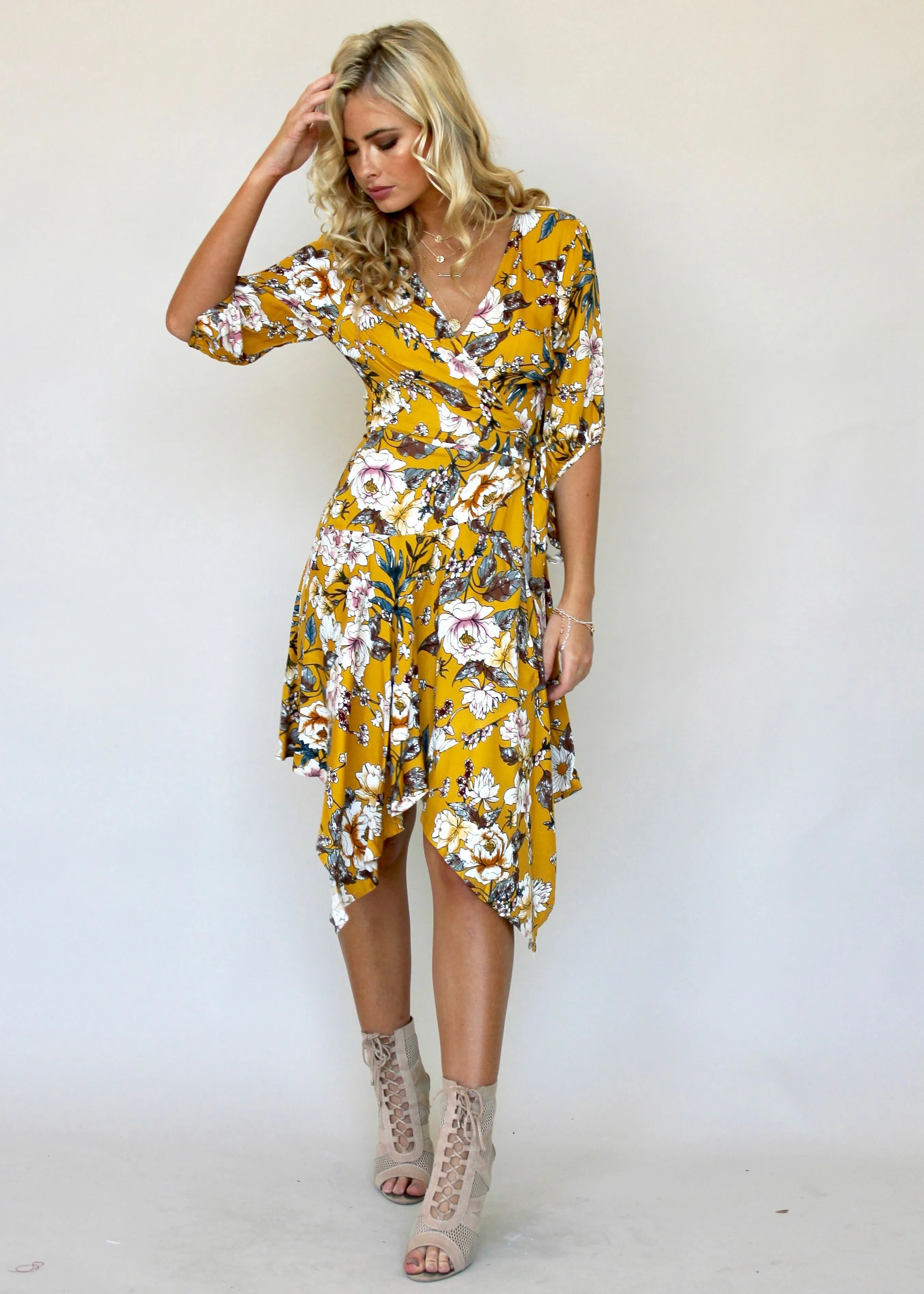 Echo Vibe Wrap Dress - Mustard