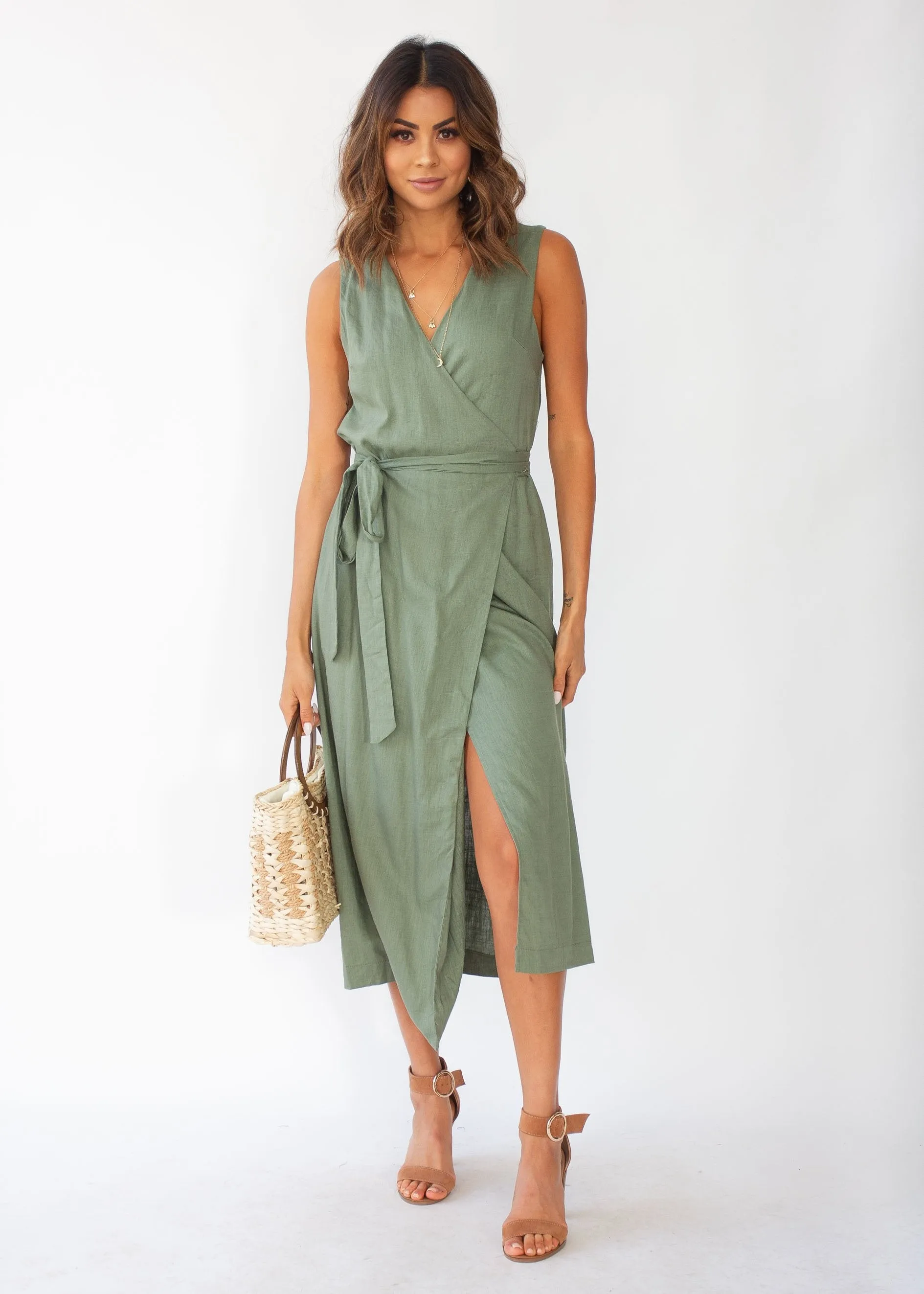 First Priority Wrap Maxi Dress - Khaki